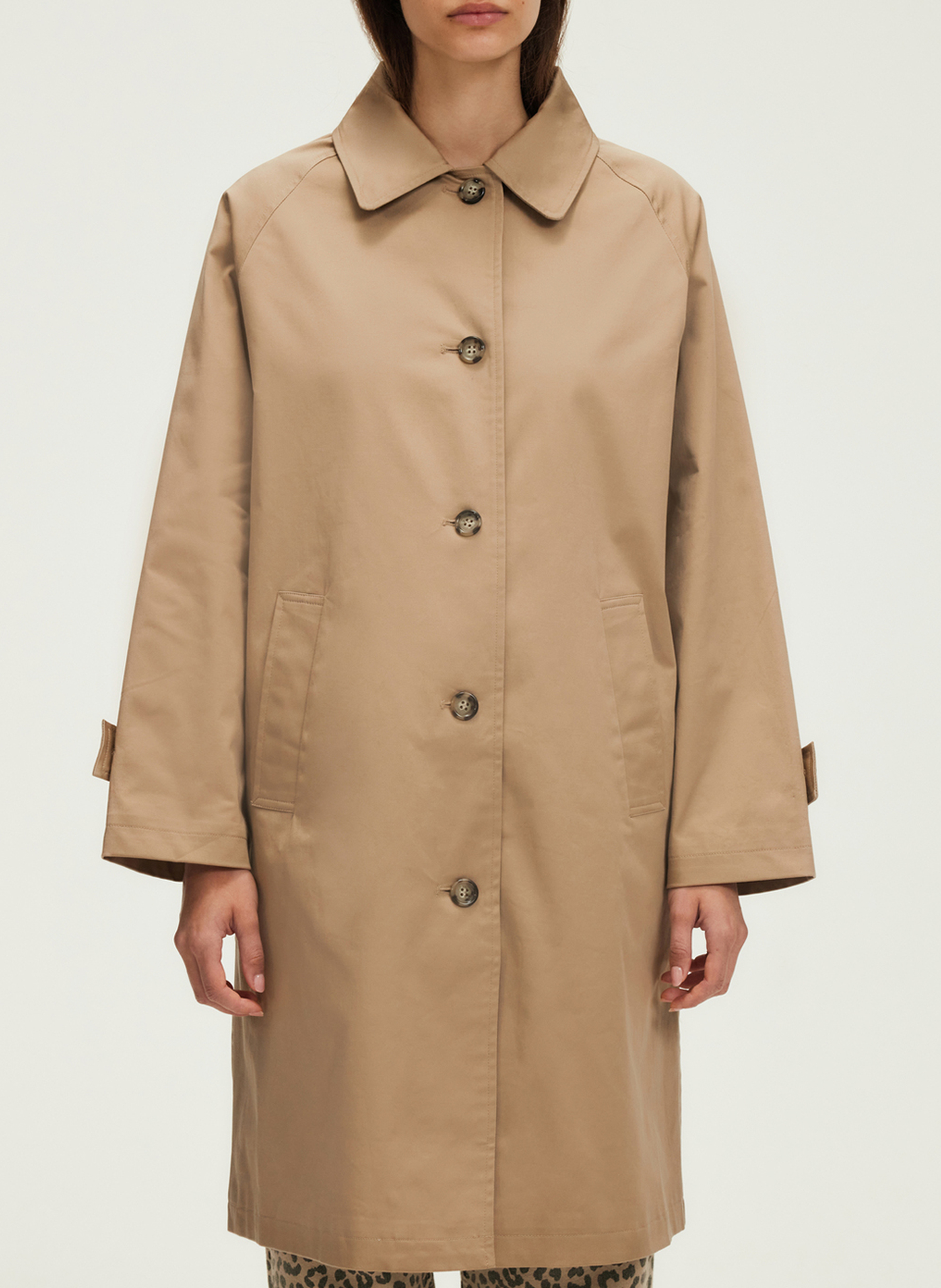 Trench coat with shirt-style collar in blended cotton PABLO Beige
