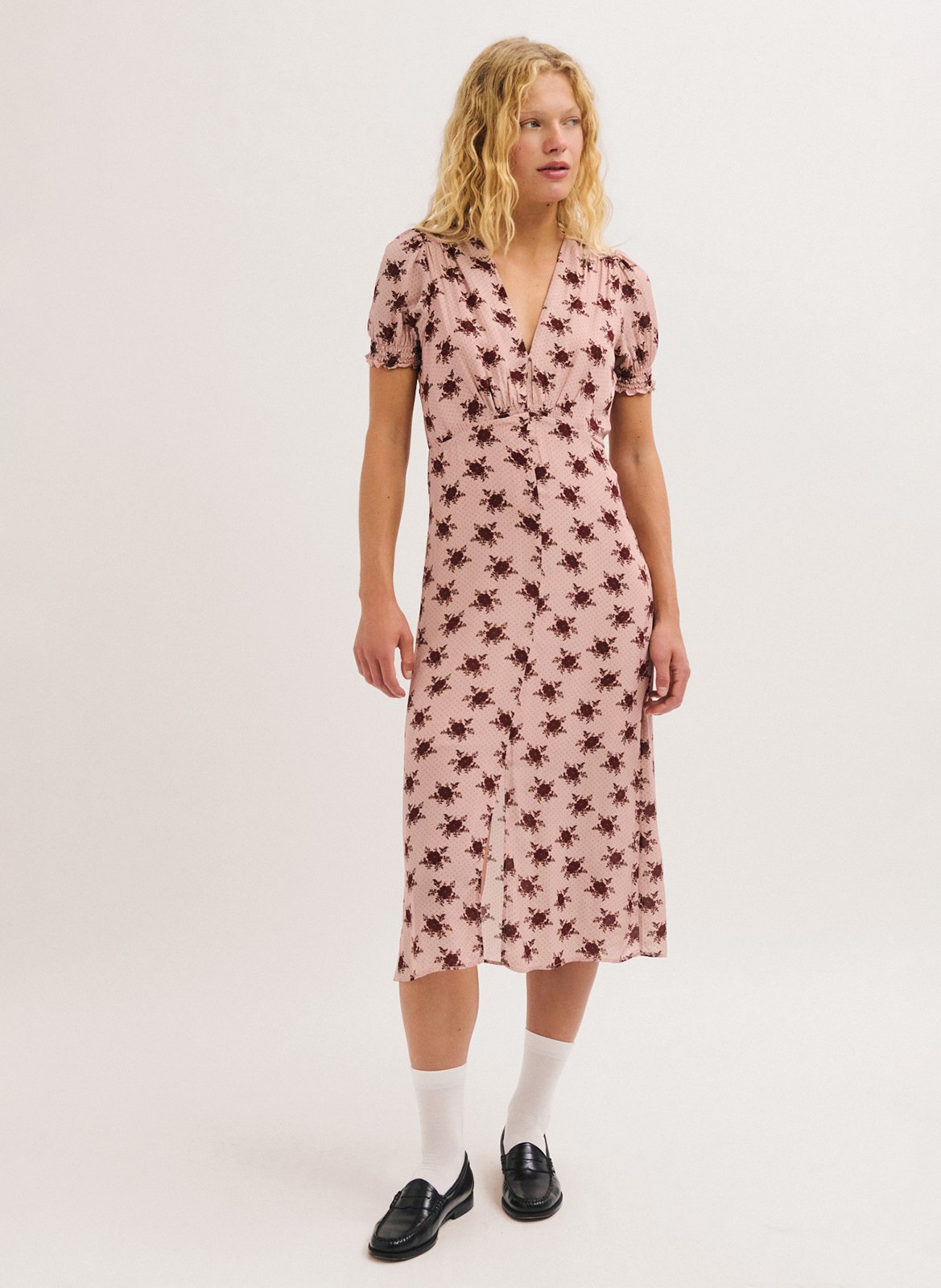Printed V-neck midi dress PABLO Pink