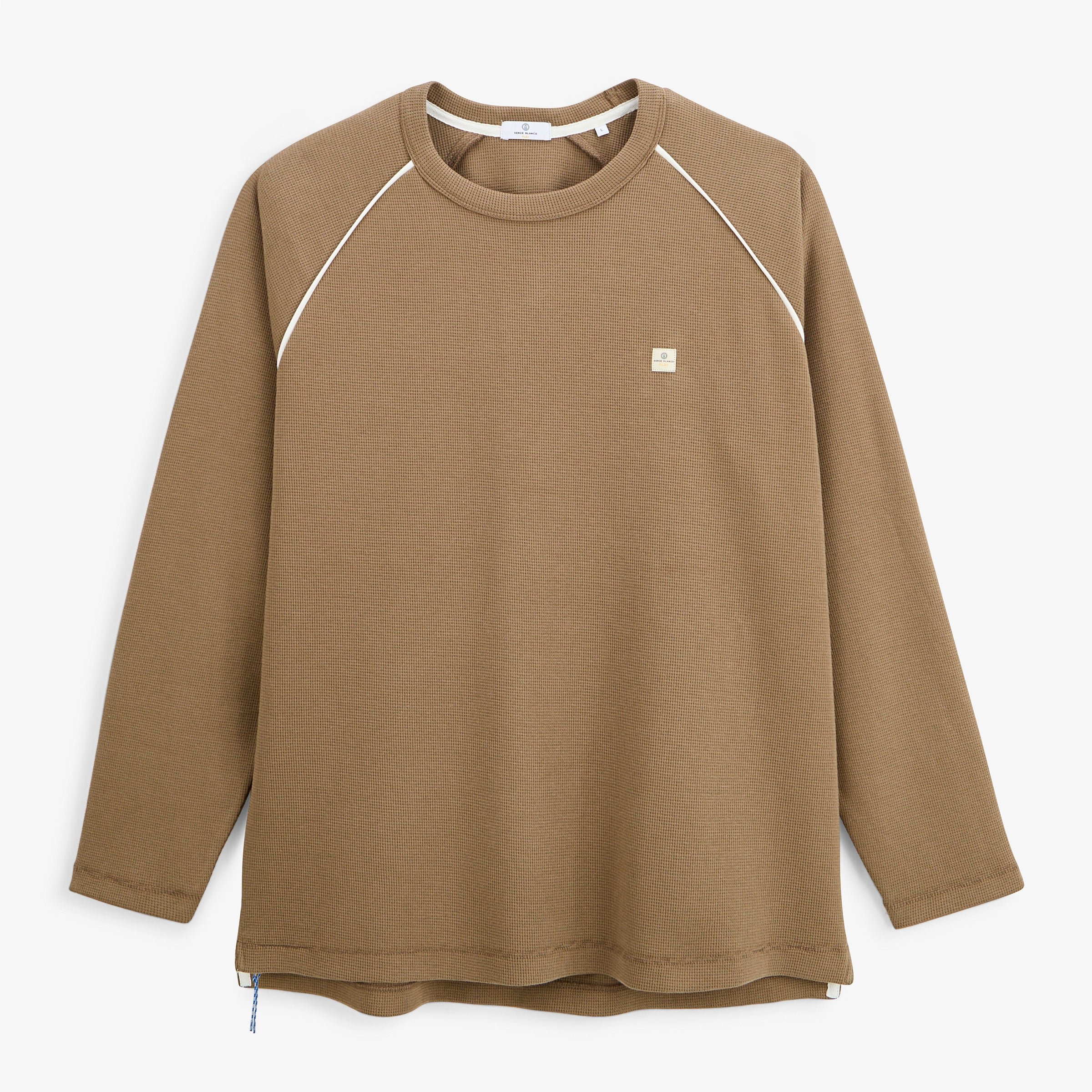 Long-sleeve round neck waffle cotton t-shirt in cashmere brown by sbplay SERGE BLANCO Brown