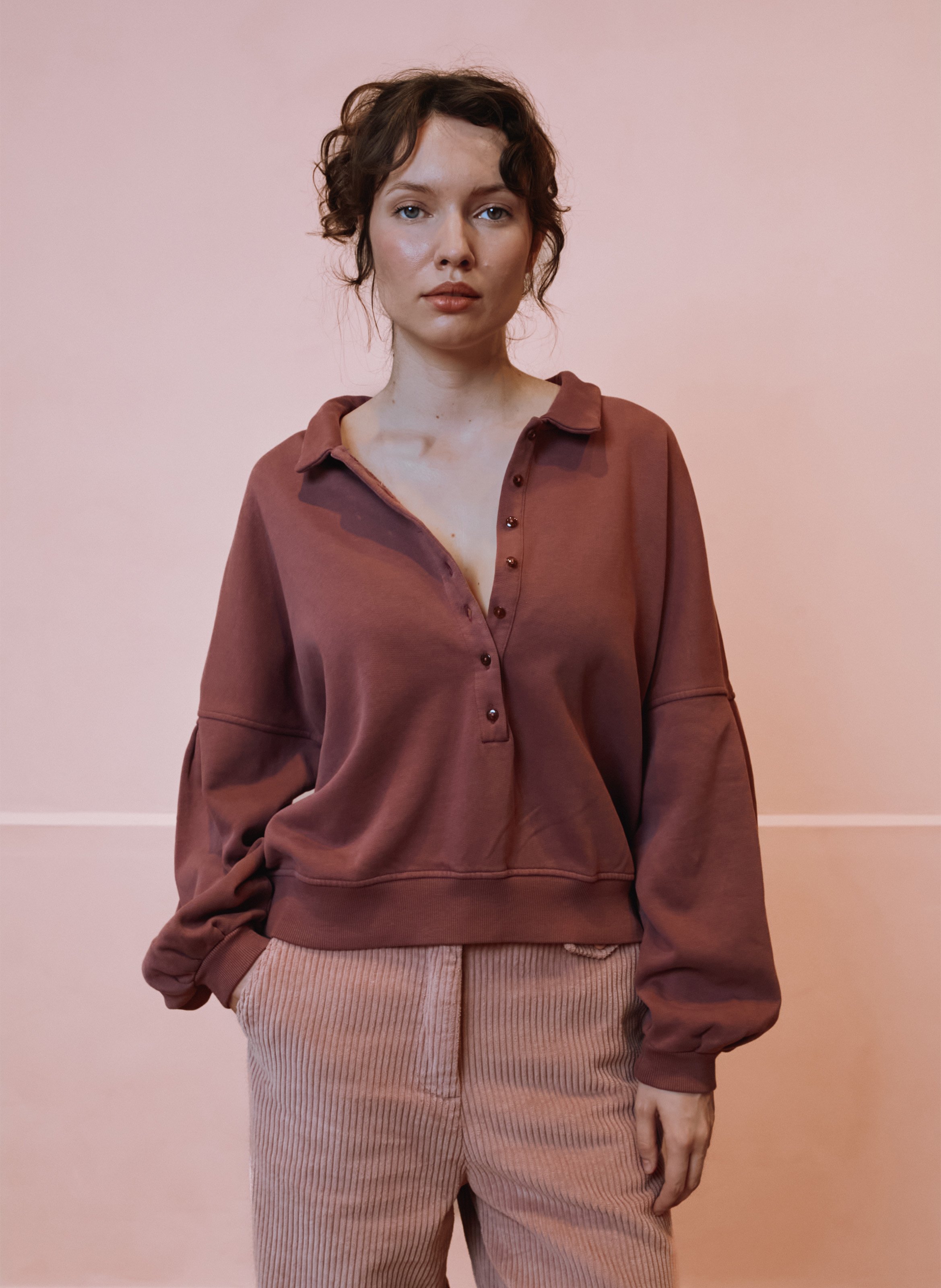 Sweat oversize col classique en coton bio EMILE ET IDA Violet