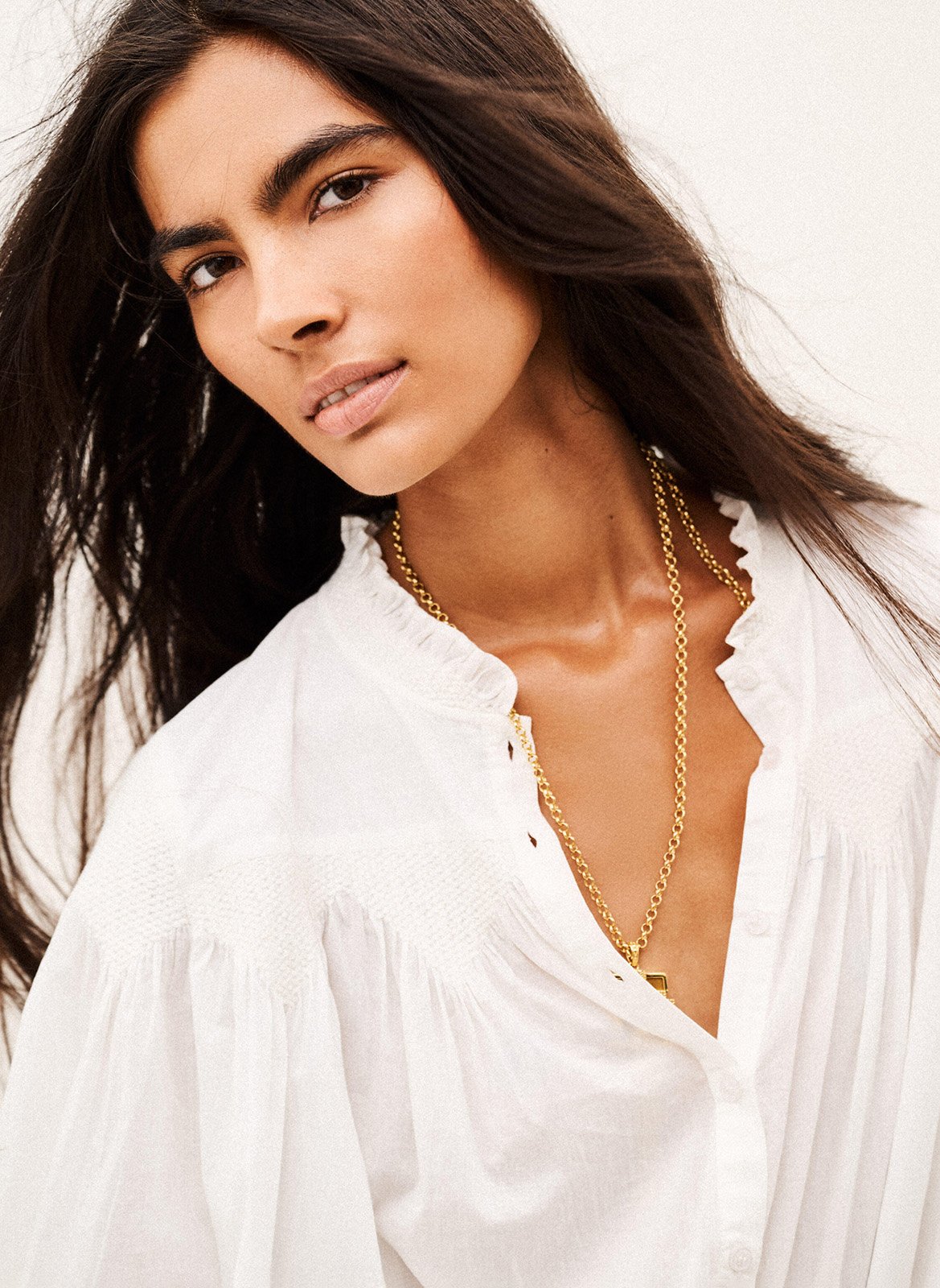 Chemise ample à broderie en coton BA&SH Beige