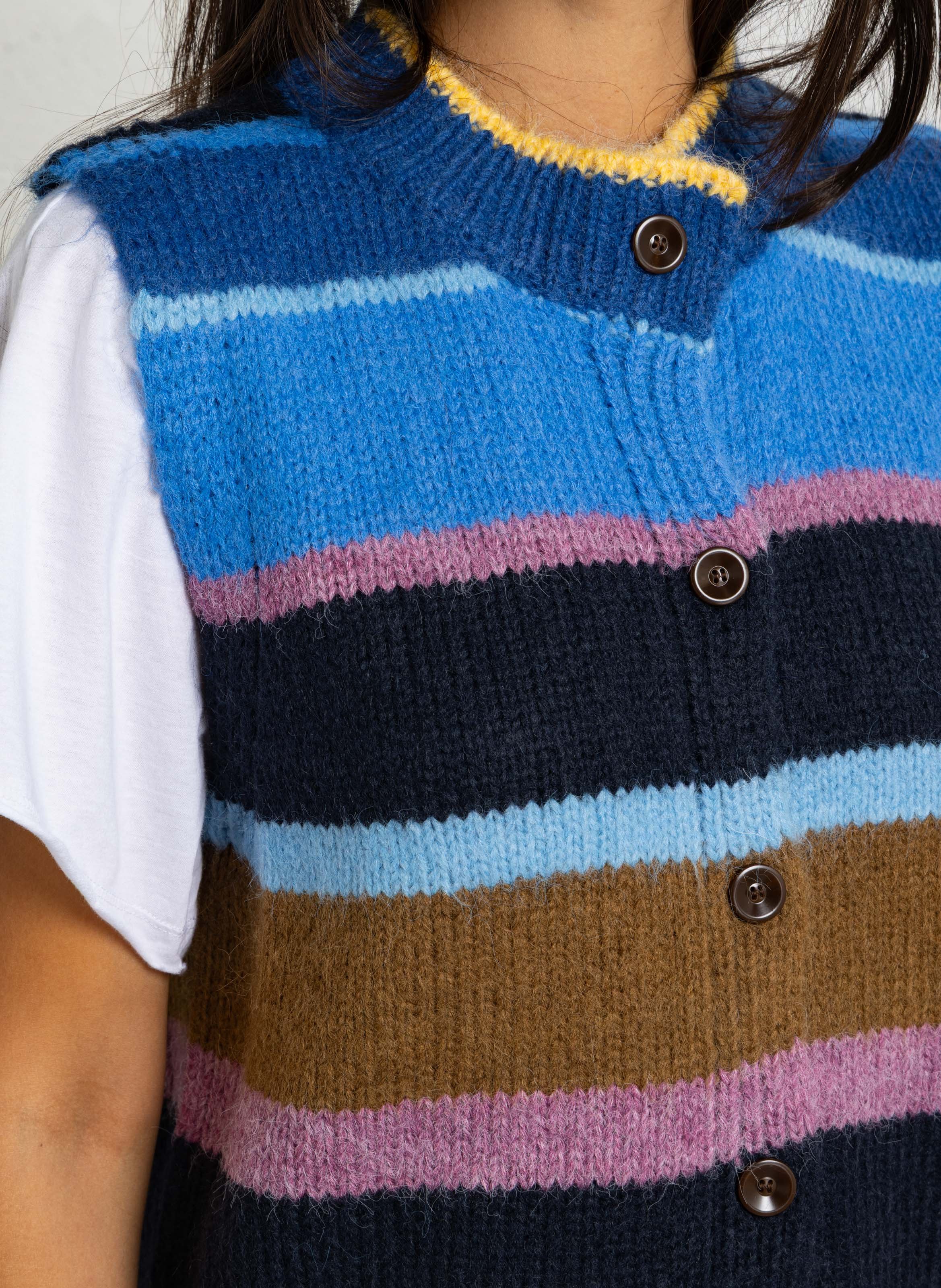 Rundhals gestreiftes Strickweste THE KORNER Blau