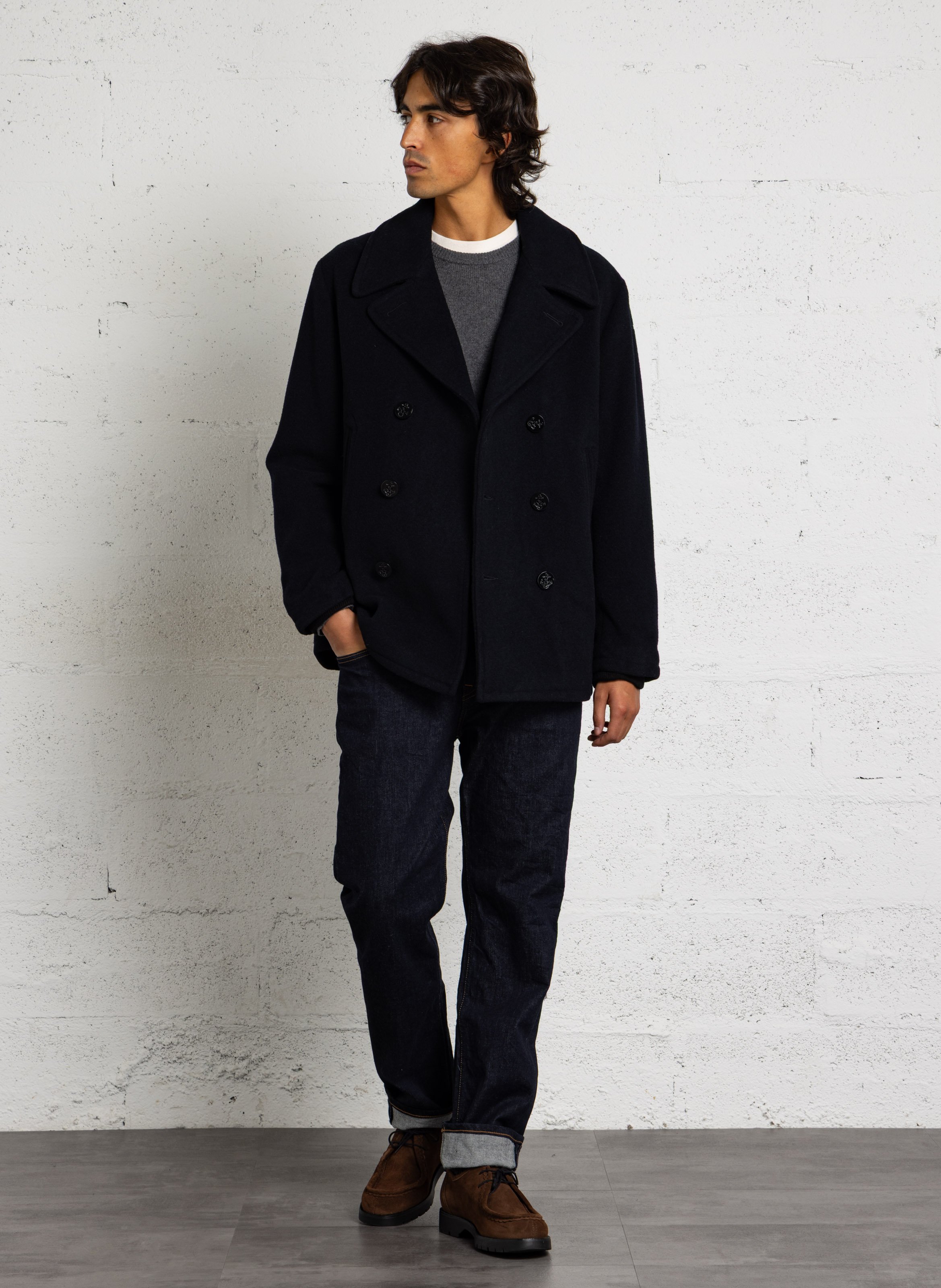 Wool-blend coat with tailored collar SCHOTT Blue
