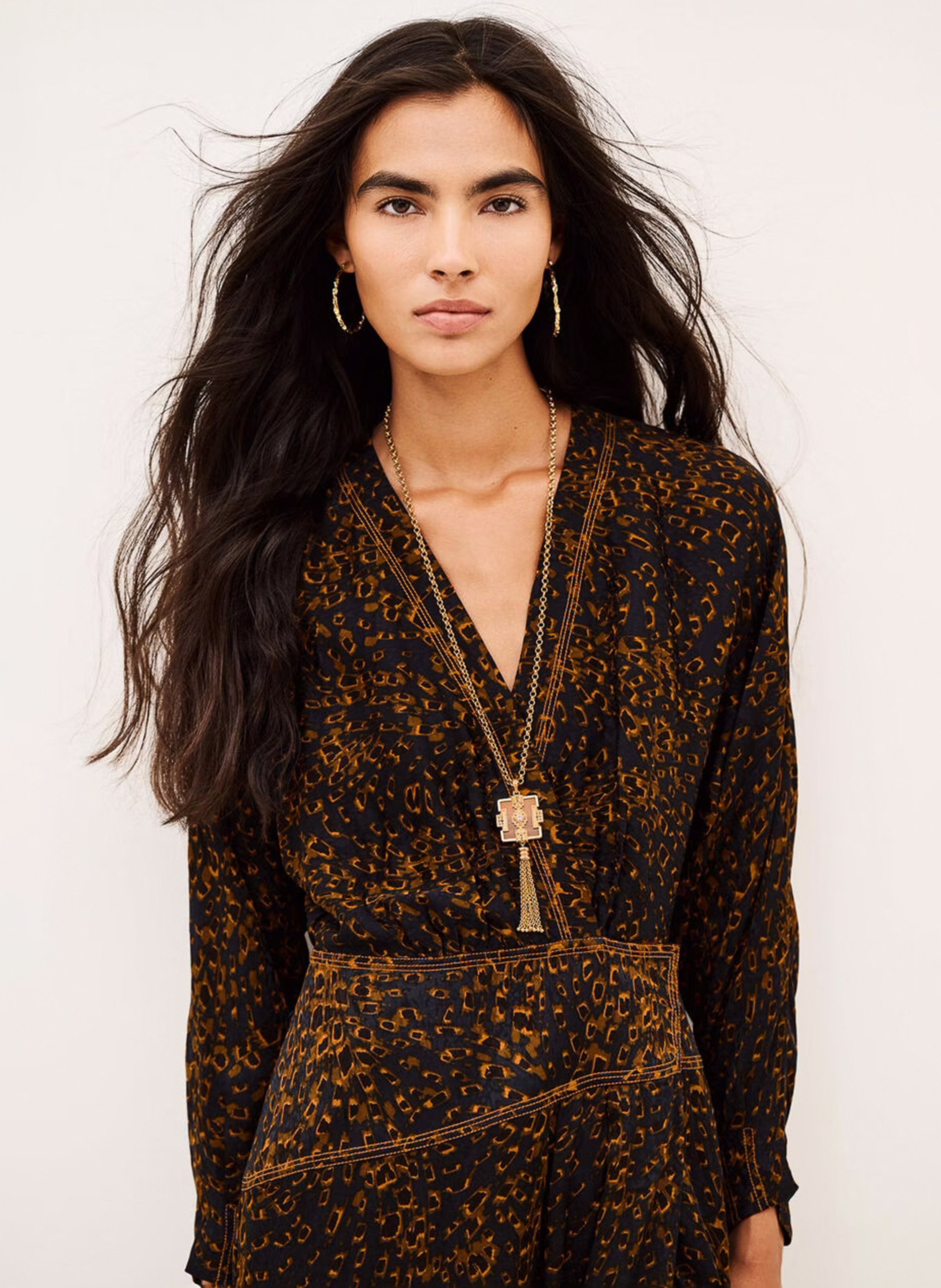 Halflange jurk met V-hals en print | Blauw BA&SH Dames