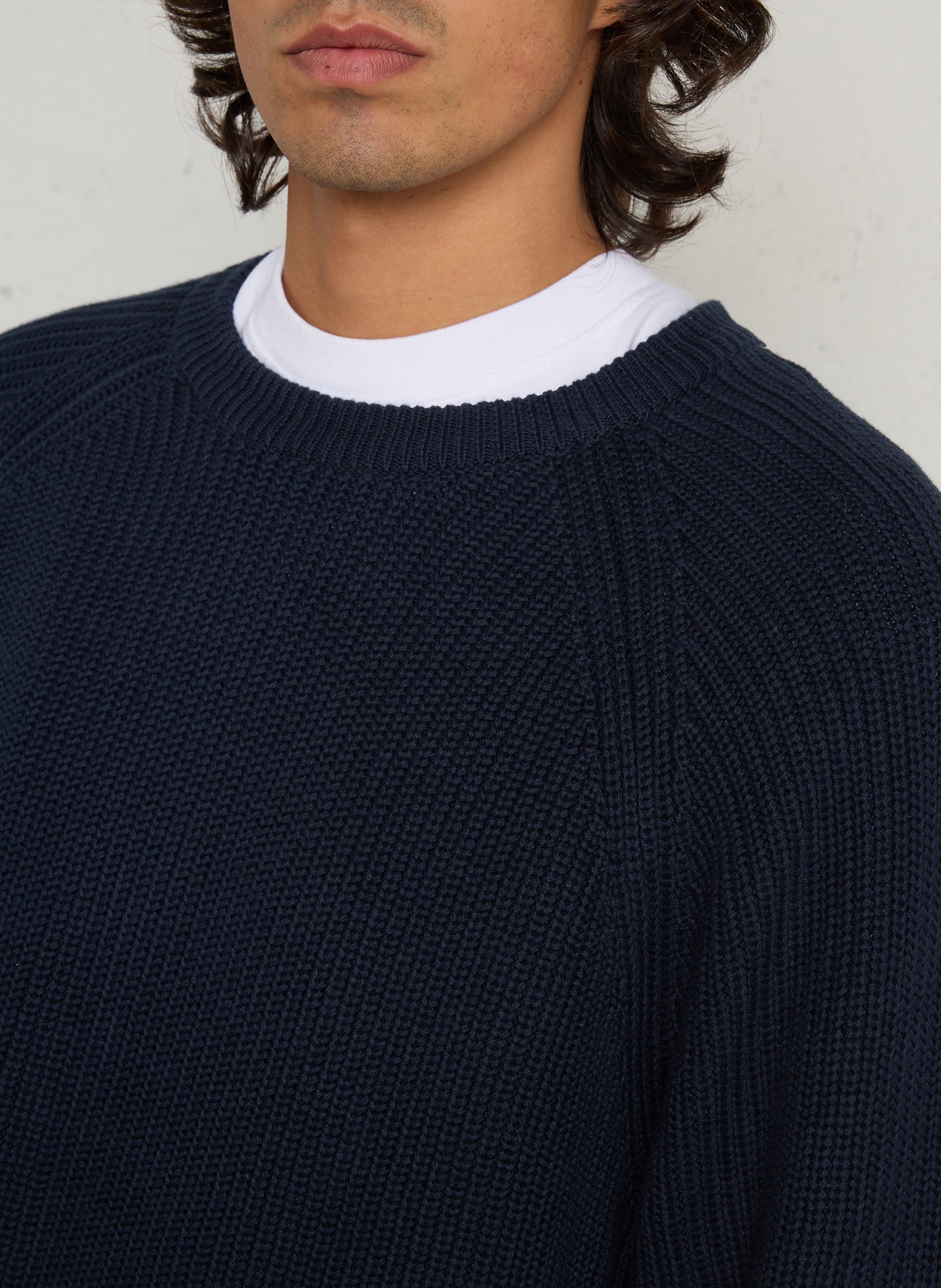 Pull droit en maille de coton  SOLID Bleu