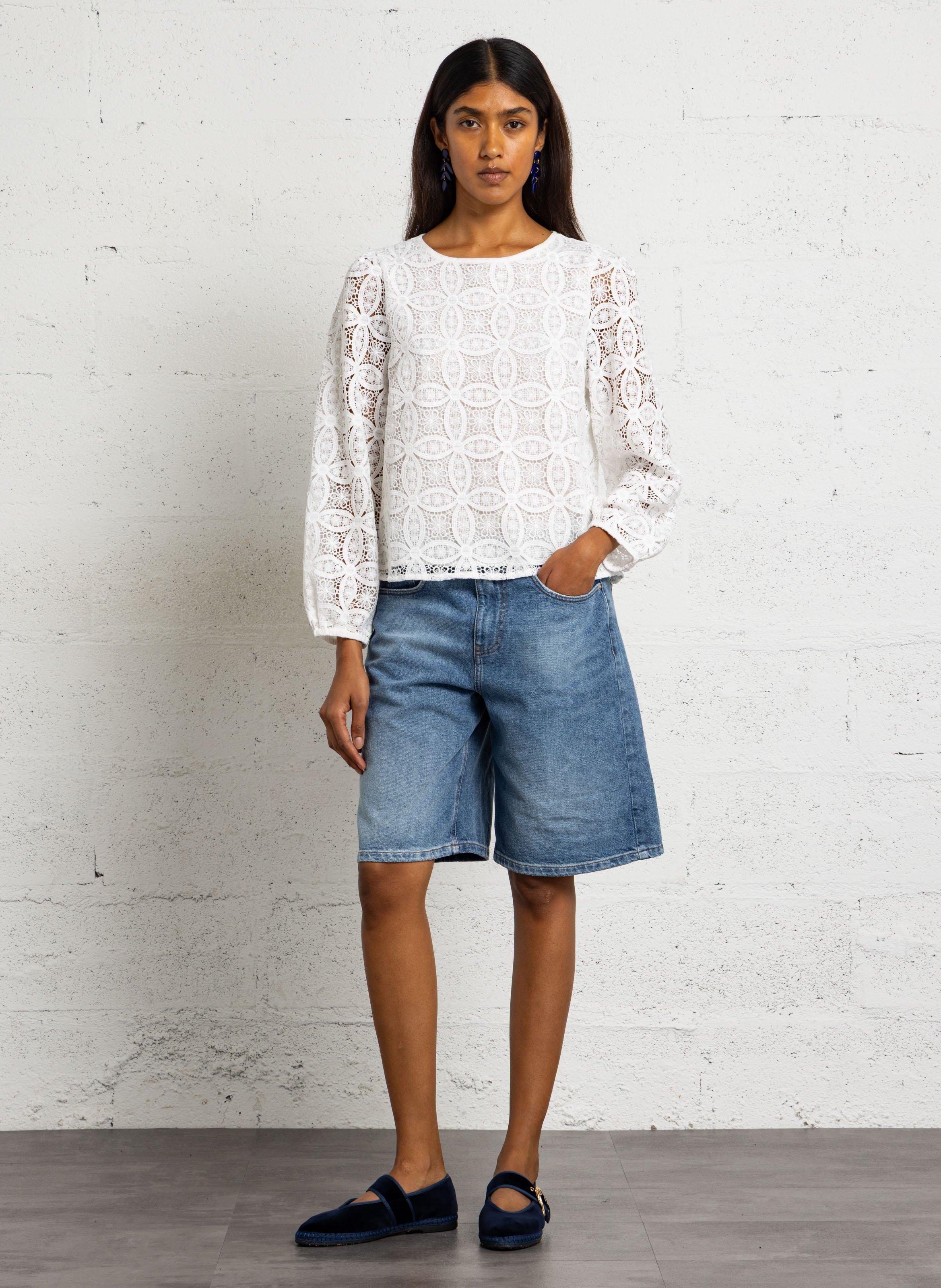 Long-sleeve lace top MAISON 123 White