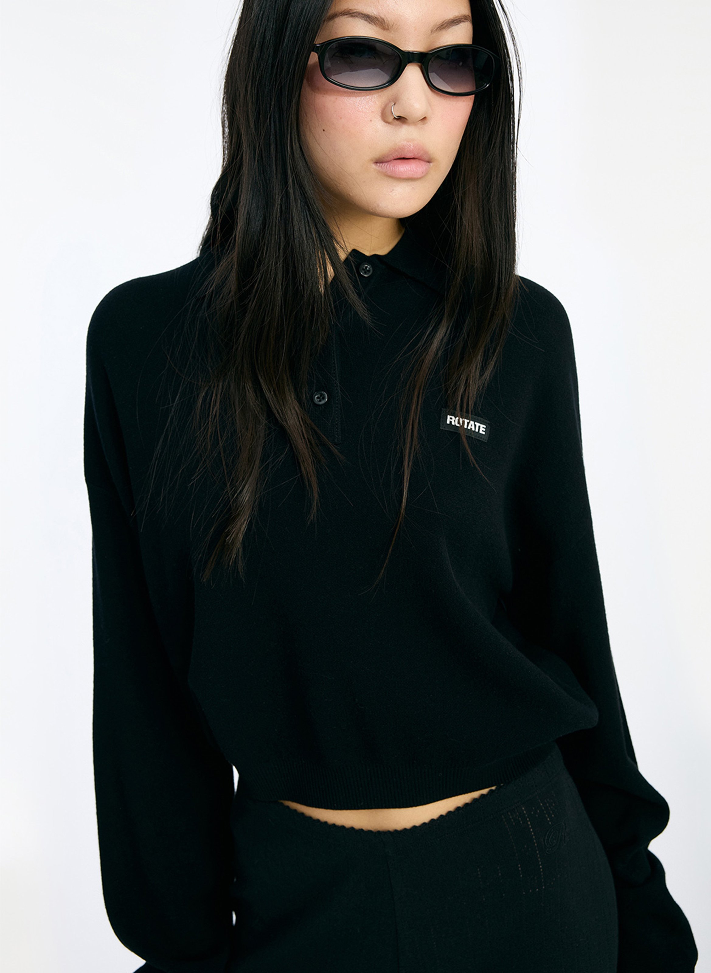 Solid-color sweatshirt with a buttoned collar ROTATE
