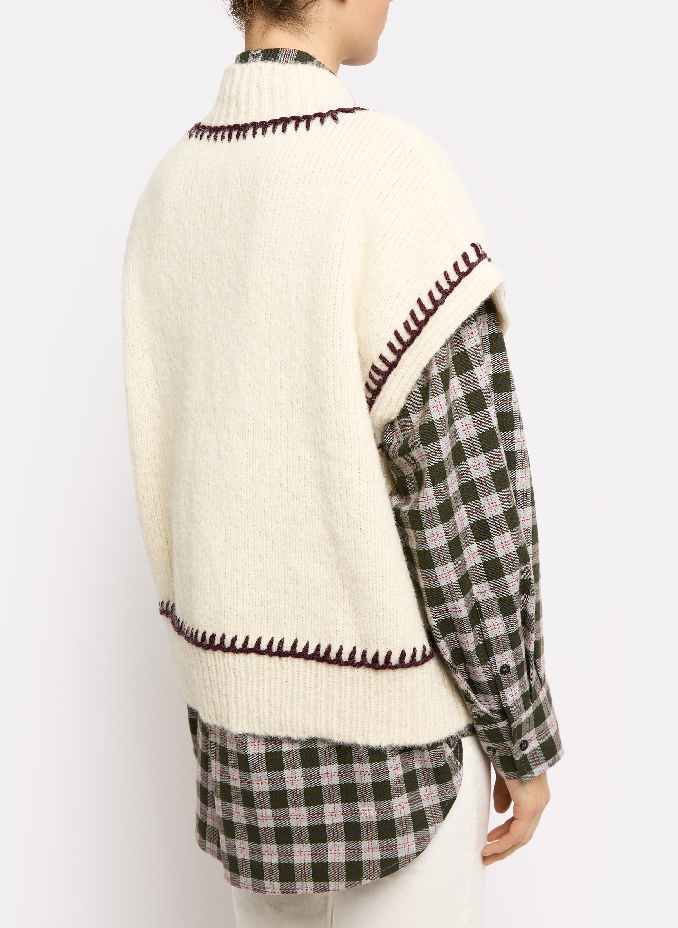 Pull ample sans manches en laine et coton ROSEANNA Beige