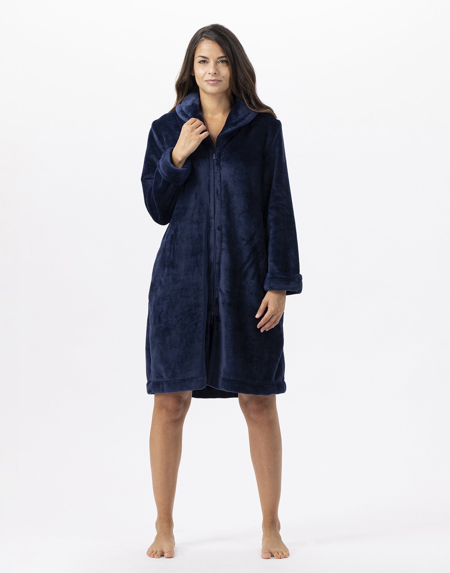 Zippered Plush Flannel Robe LE CHAT Blue