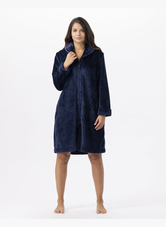 Robe de chambre zipée en peluche flanelle Essentiel h56b Bleu Le