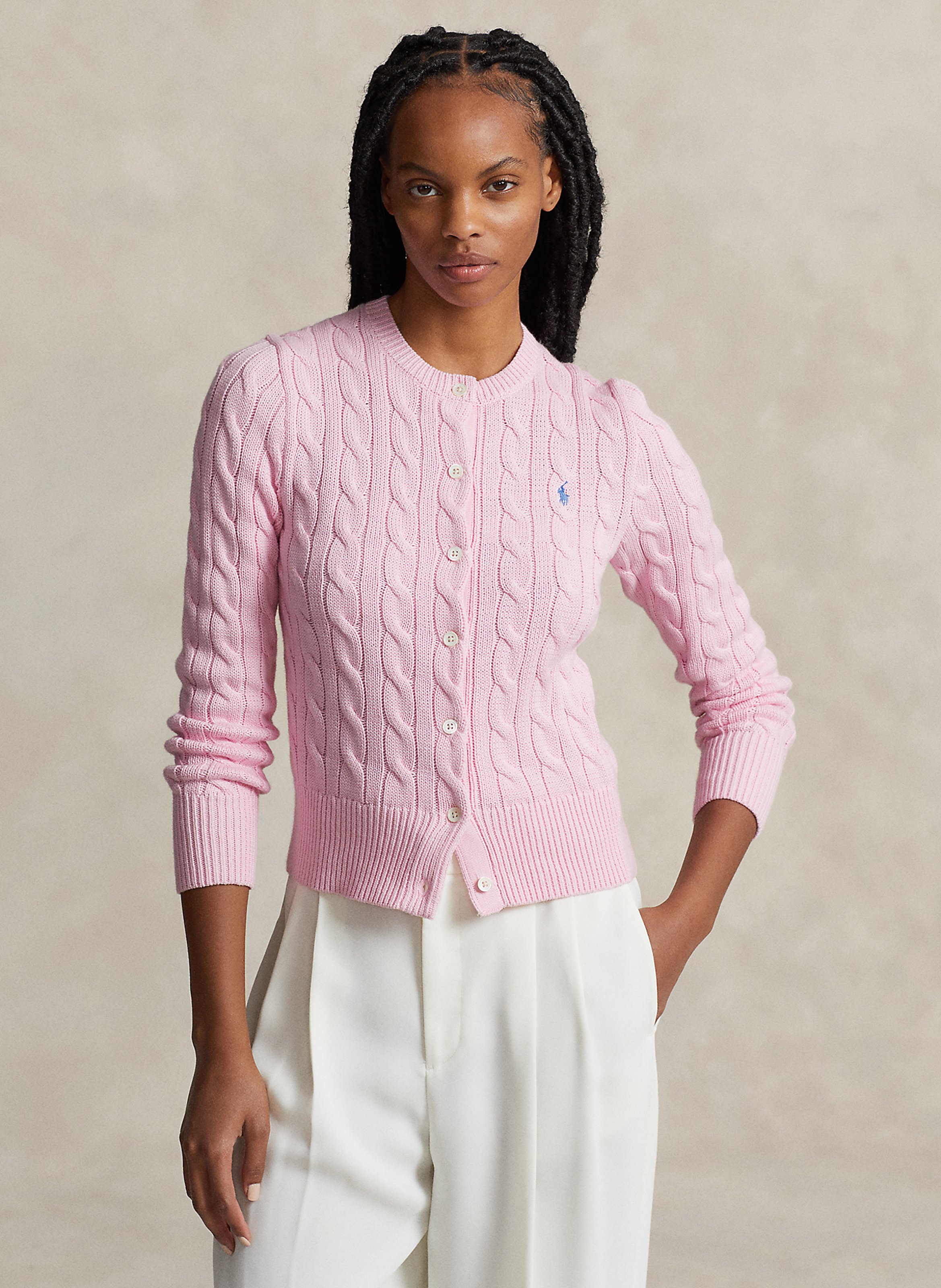 Cárdigan de algodón bordado con cuello redondo Carmel pink Polo Ralph ...