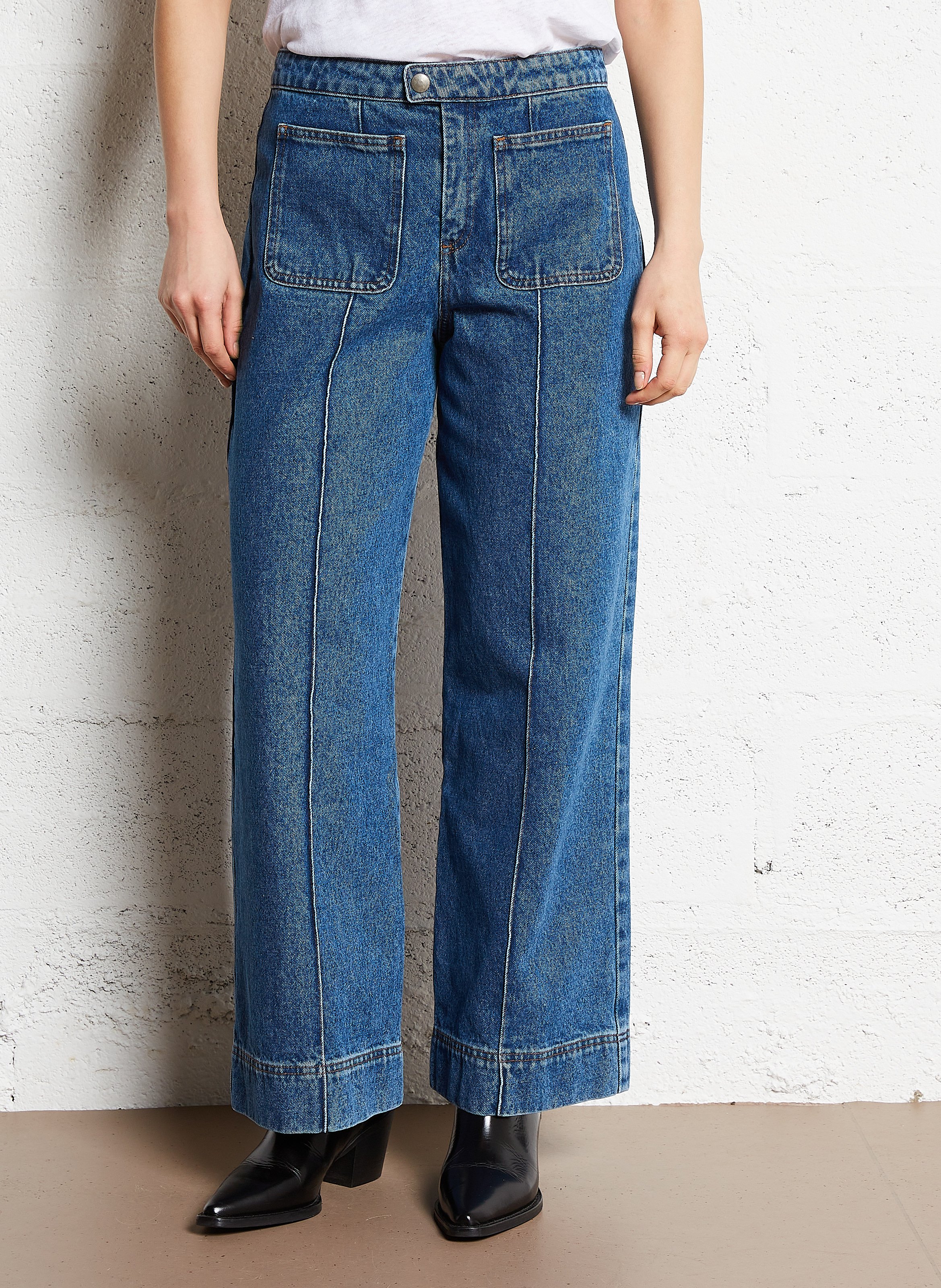 Jean évasé et délavé en coton  SOEUR Bleu