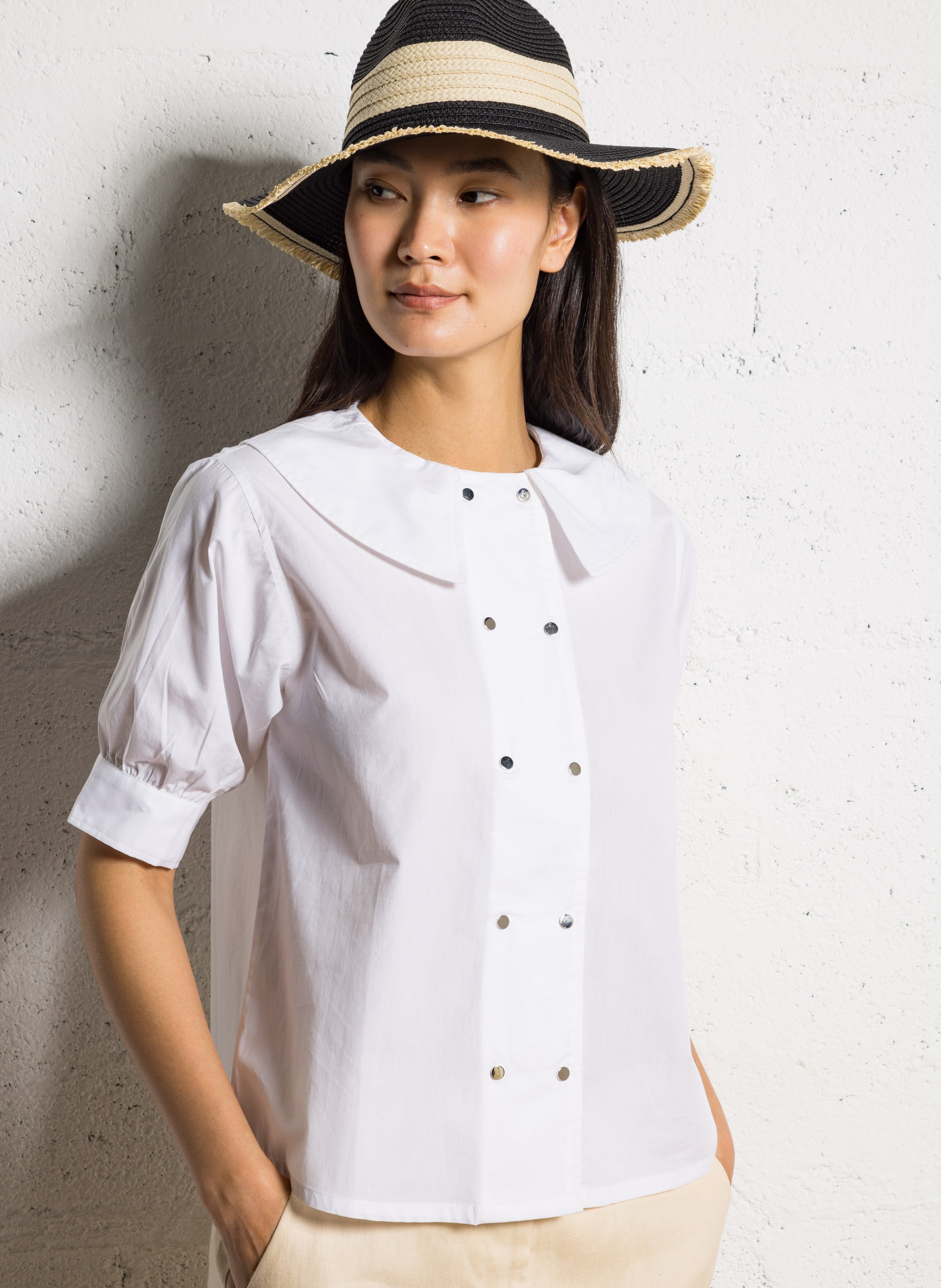 Straight-cut cotton shirt with Peter Pan collar THE TINY BIG SISTER White