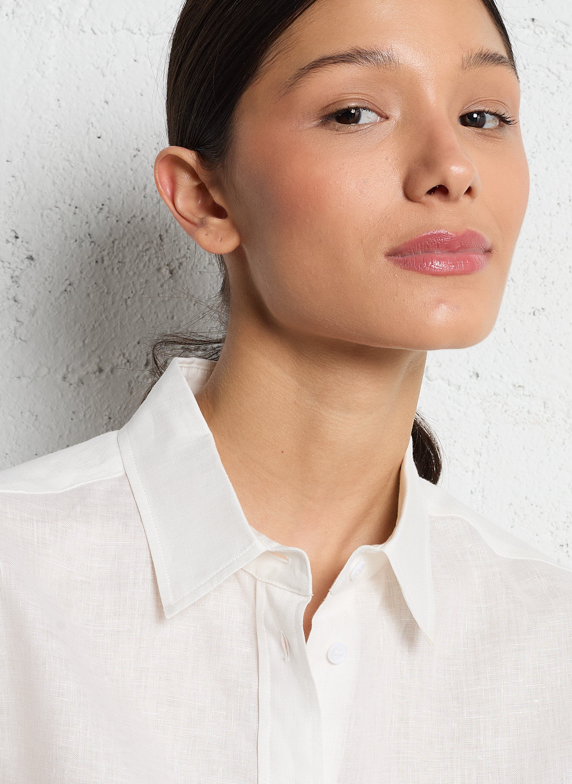 Chemise droite boutonnée en lin MAX MARA WEEK END Blanc