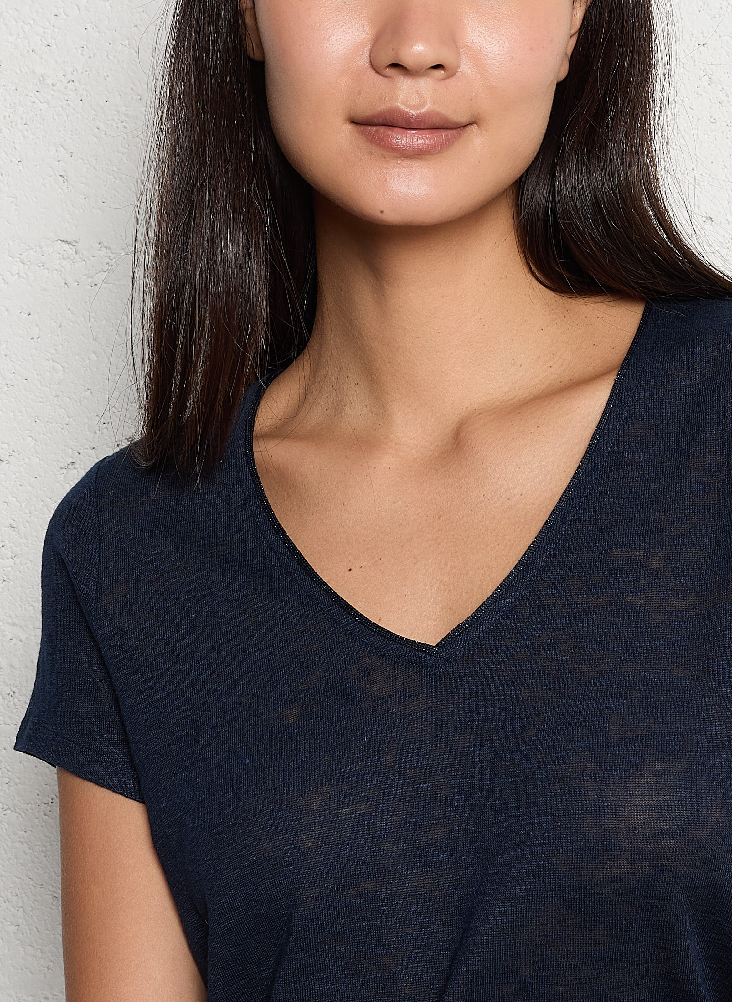 Tee-shirt col V en lin SUD EXPRESS Bleu