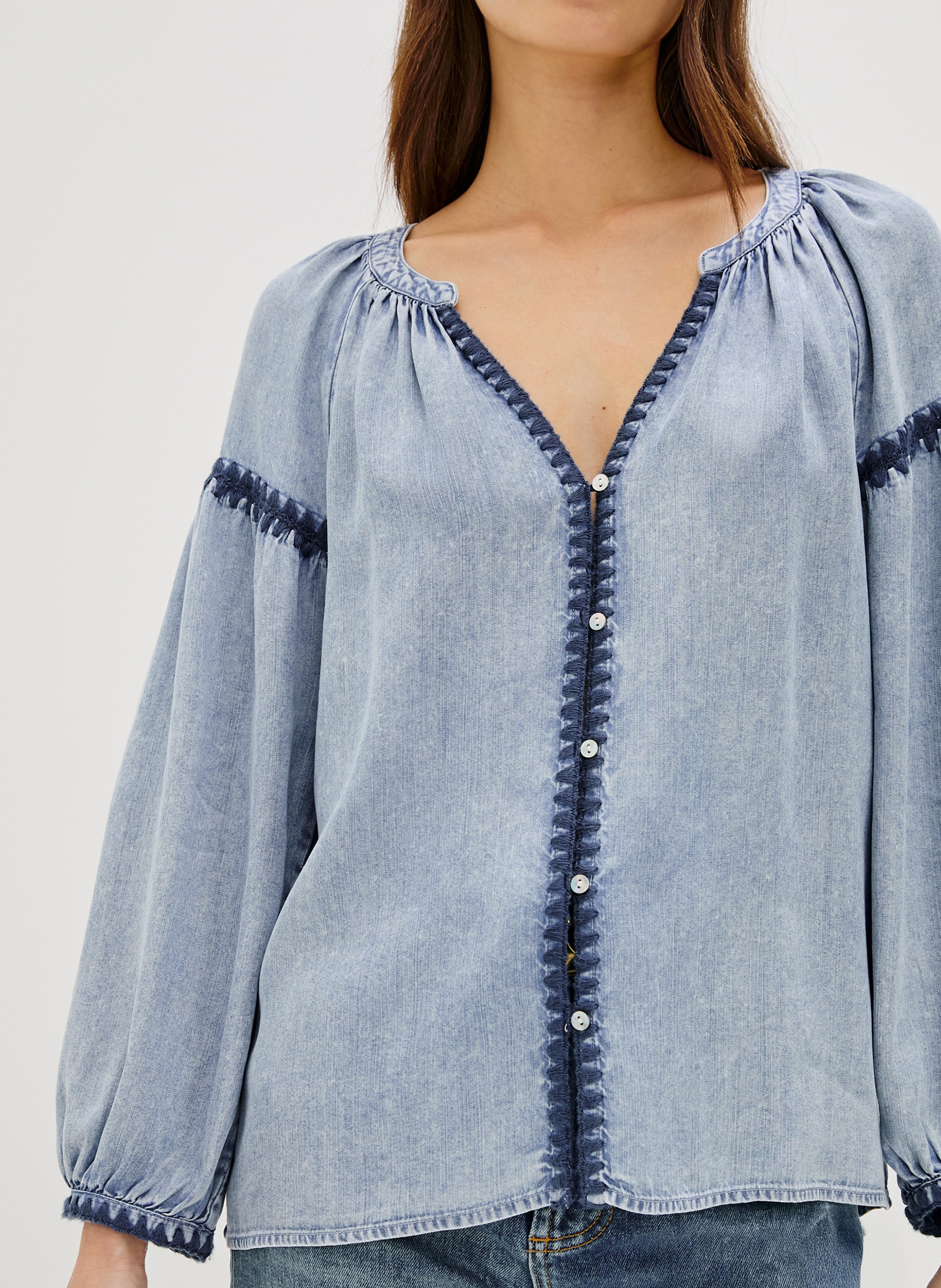 Weite Bluse mit Stickereien im Used-Look RAILS Blau