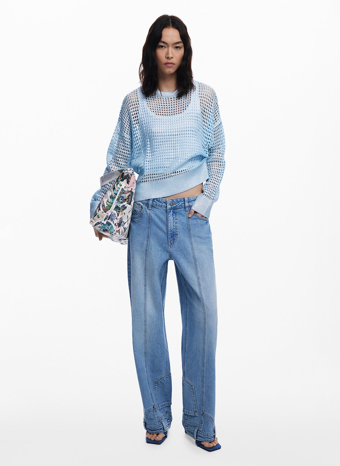 Pull droit ajouré en coton mélangé DESIGUAL Bleu