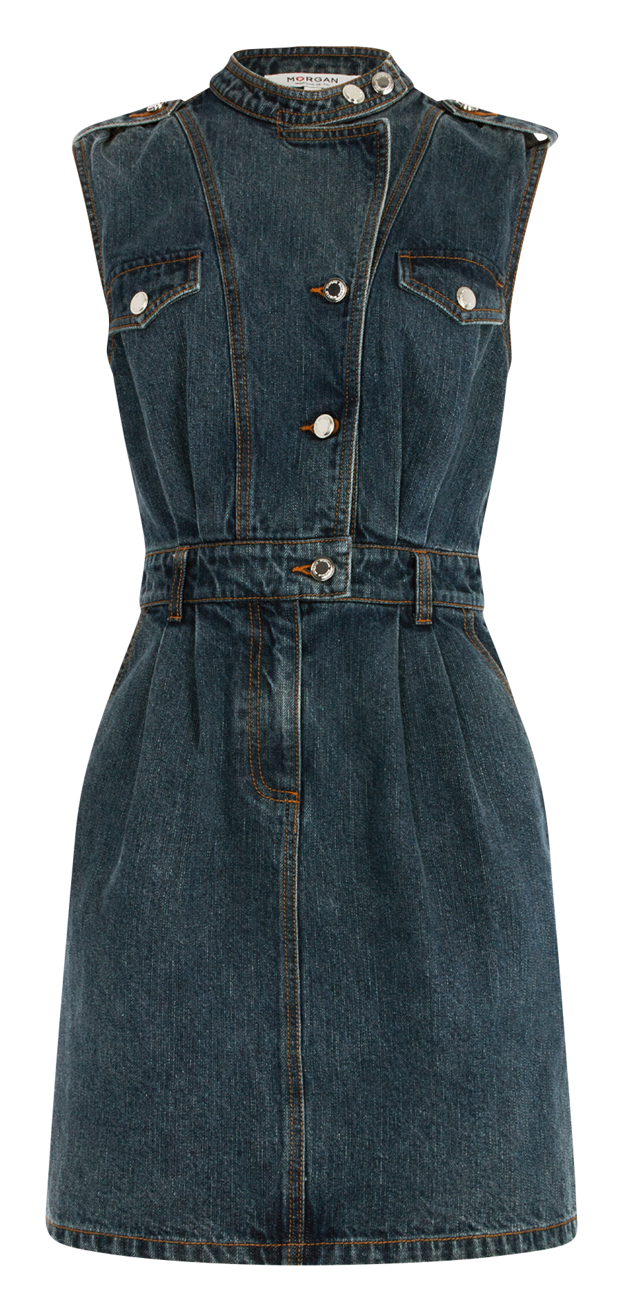 Korte jurk met opstaande kraag van denim MORGAN Blauw