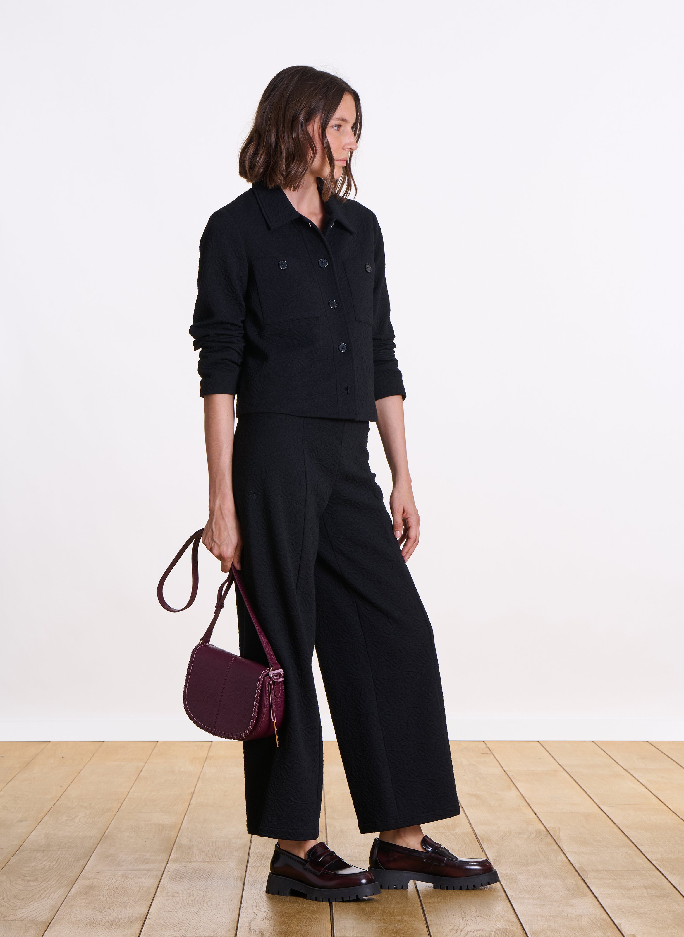 Veste droite en jersey gaufré LA FEE MARABOUTEE Noir