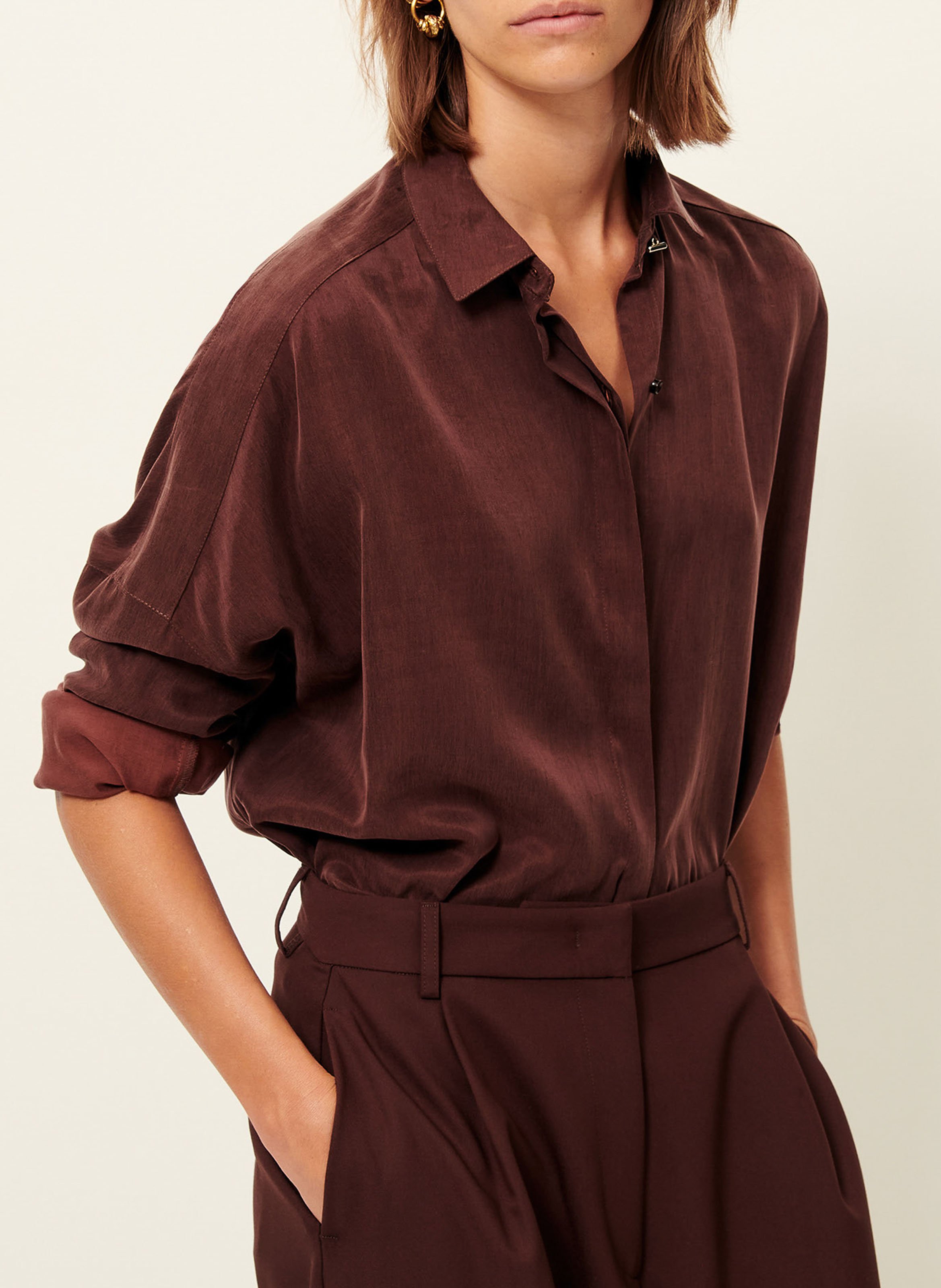 Chemise col classique satinée  SESSUN Marron