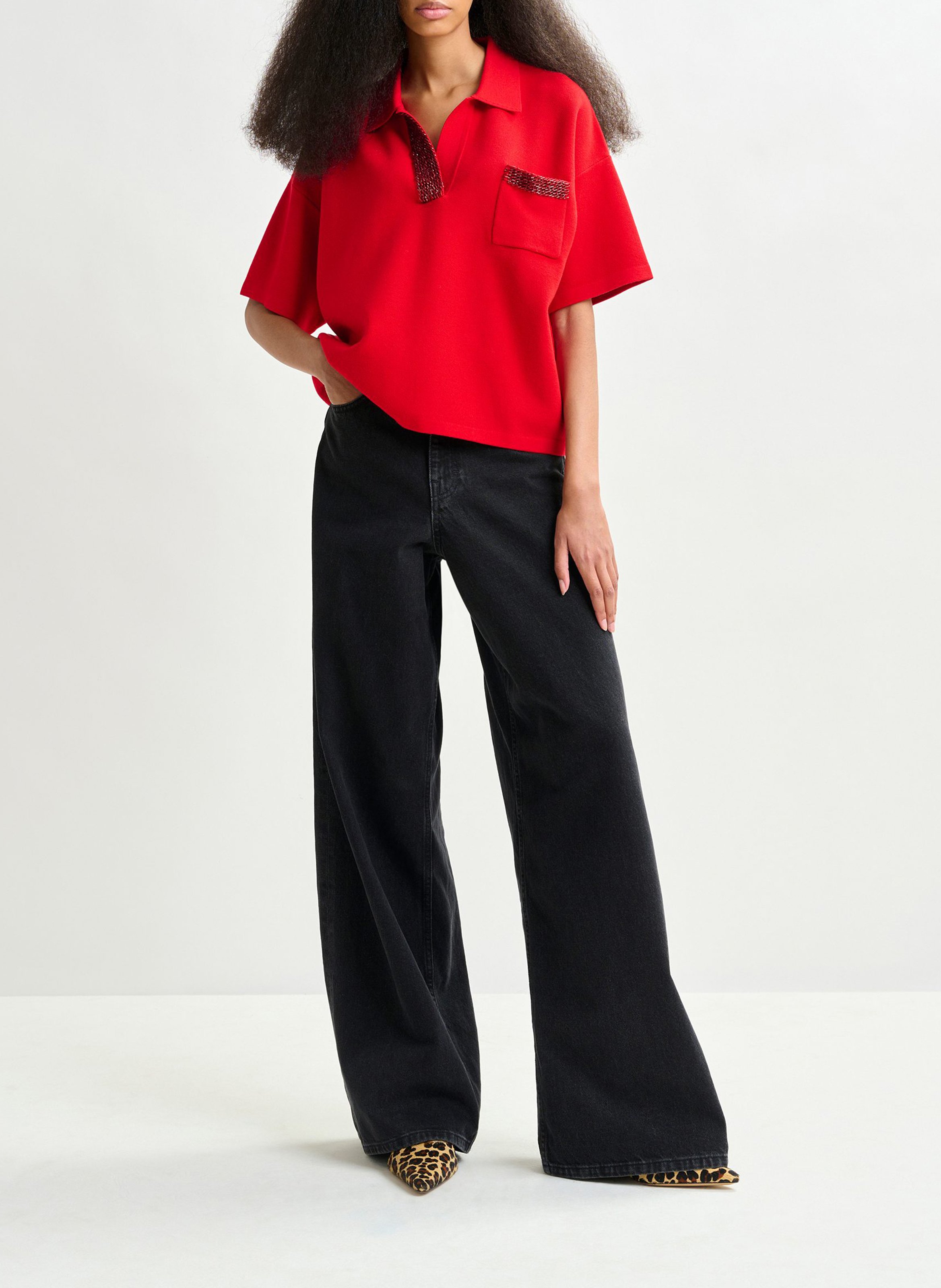 Polo knit high neck ESSENTIEL ANTWERP Red