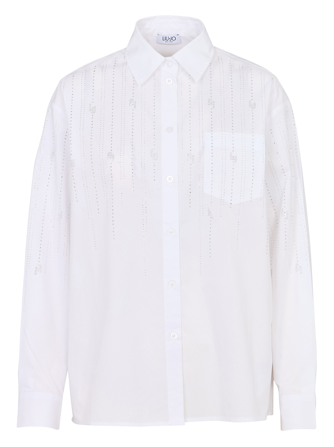 Oversize Baumwollhemd mit Strasssteinen LIU JO Weiss