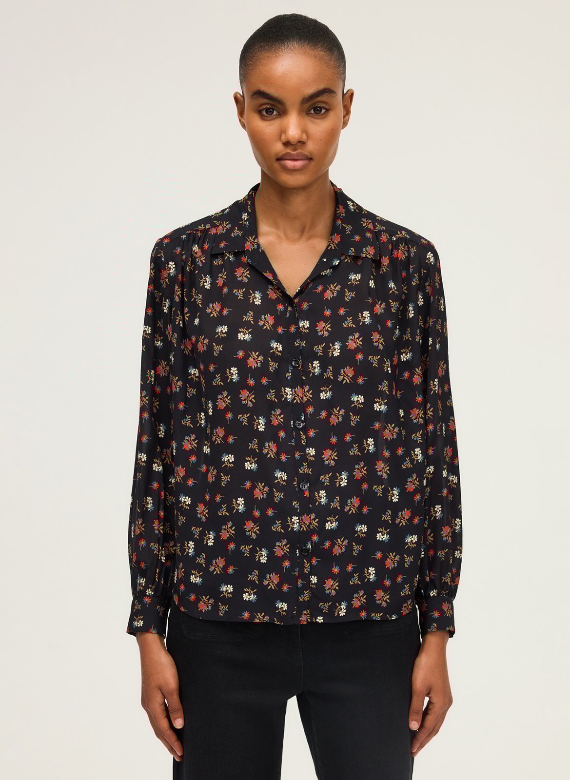 Floral flowy blouse with long sleeves PABLO Black