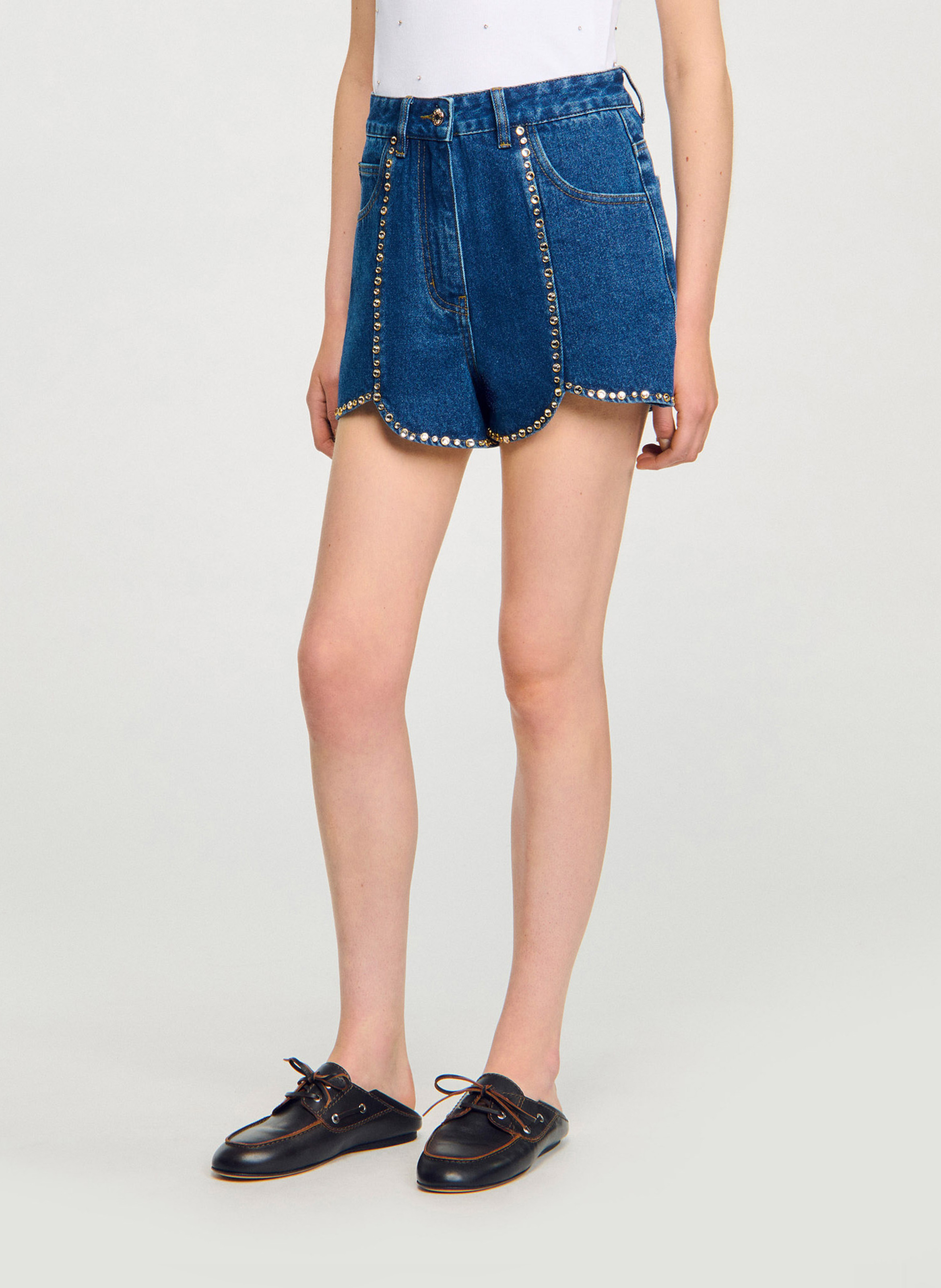 Short en denim strassé SANDRO Bleu