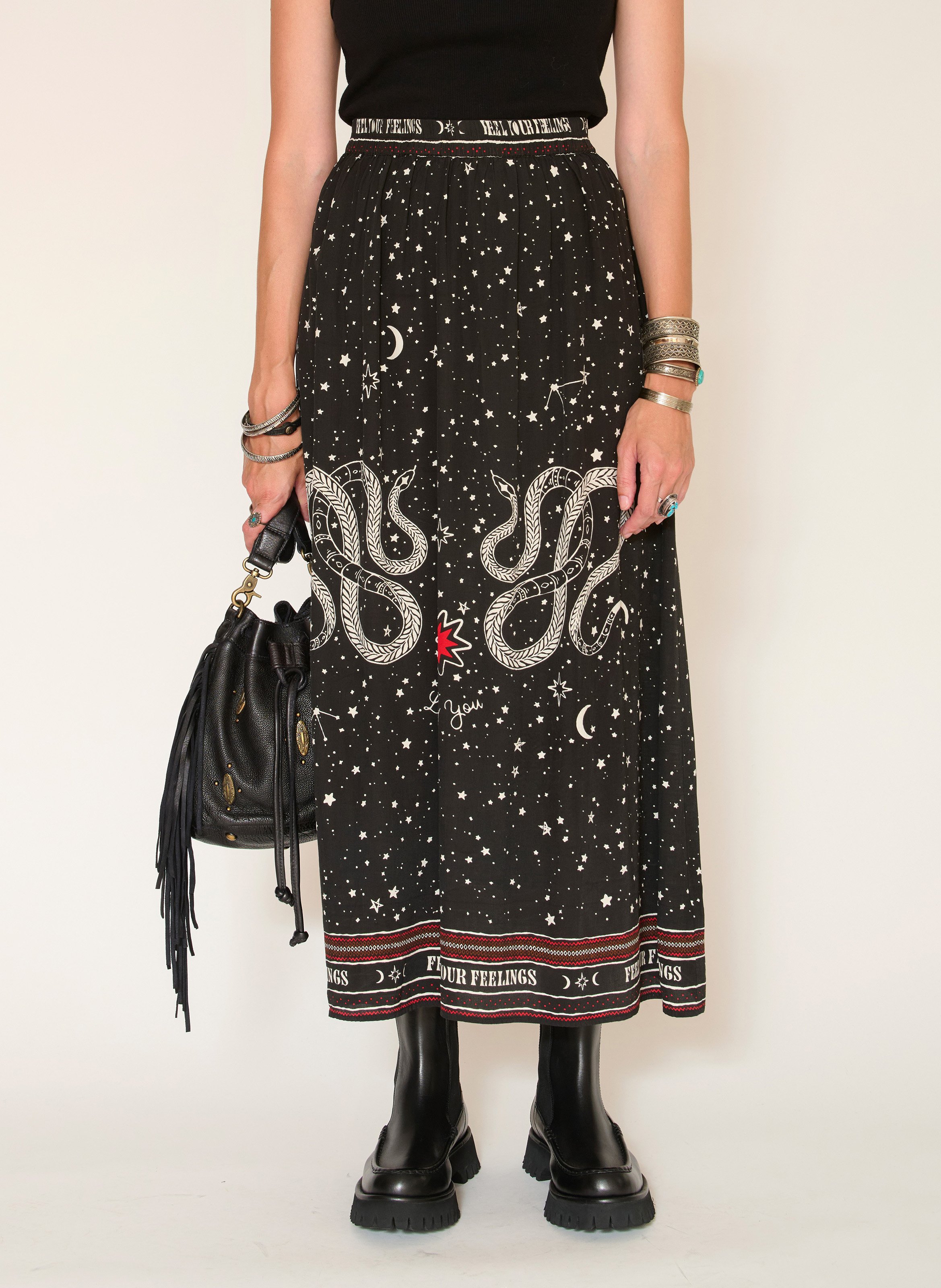 Jupe longue imprimée MKT Noir