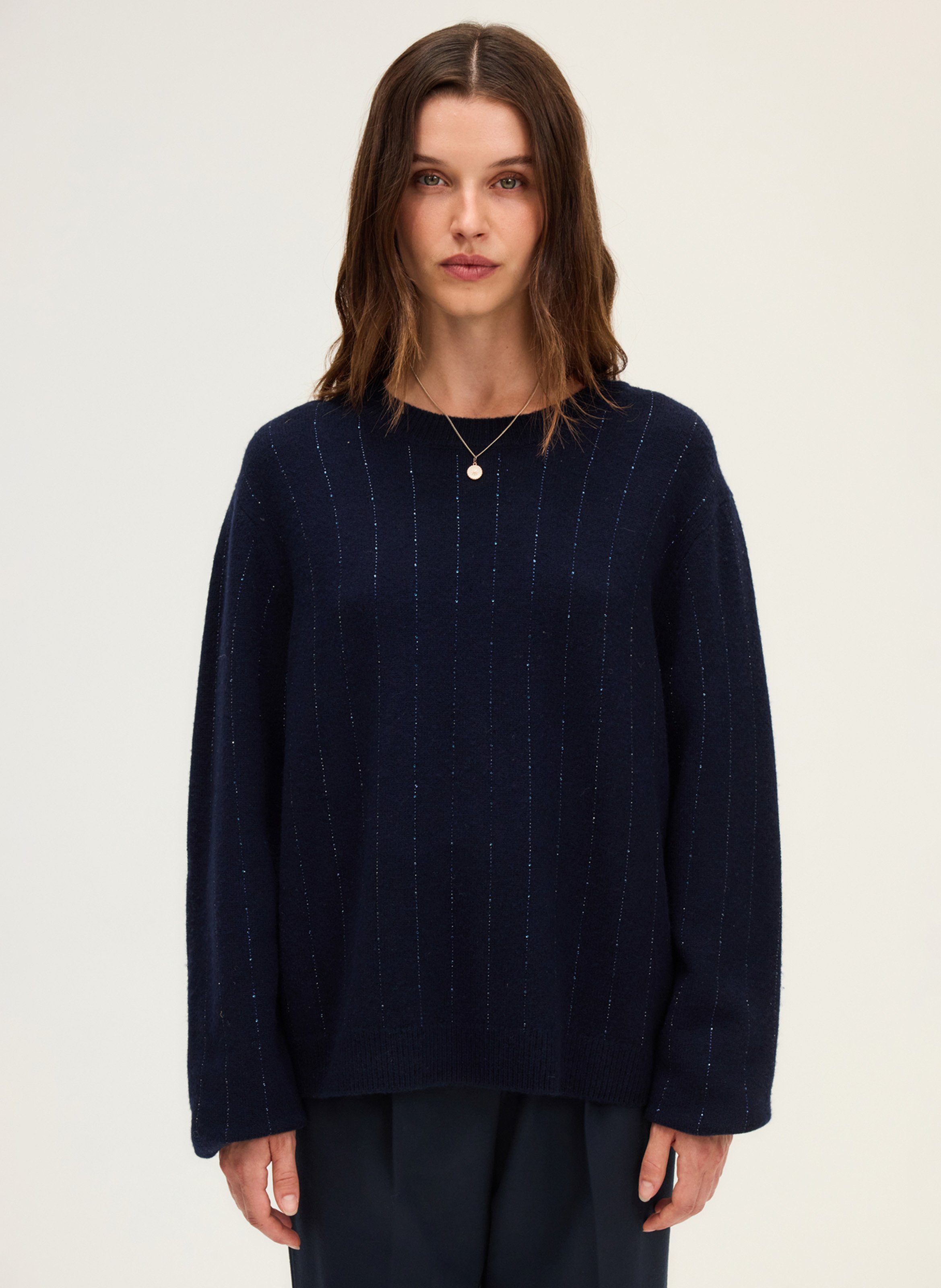 Pull col rond en laine  PABLO Bleu