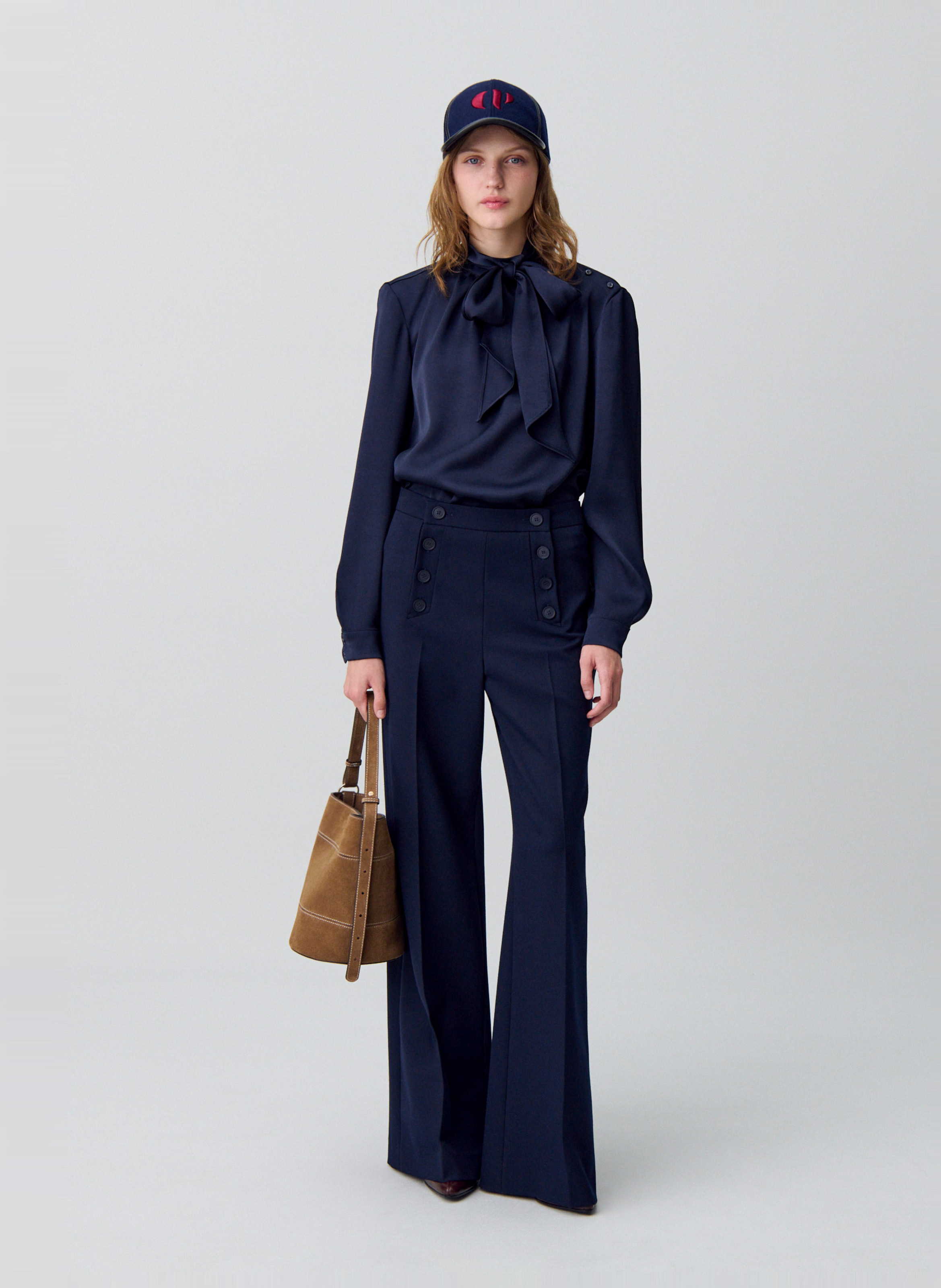 Satin lavallière collar blouse CLAUDIE PIERLOT Blue