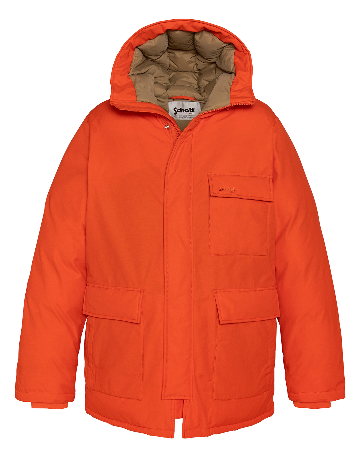 Parka à capuche droite en coton mélangé SCHOTT Orange