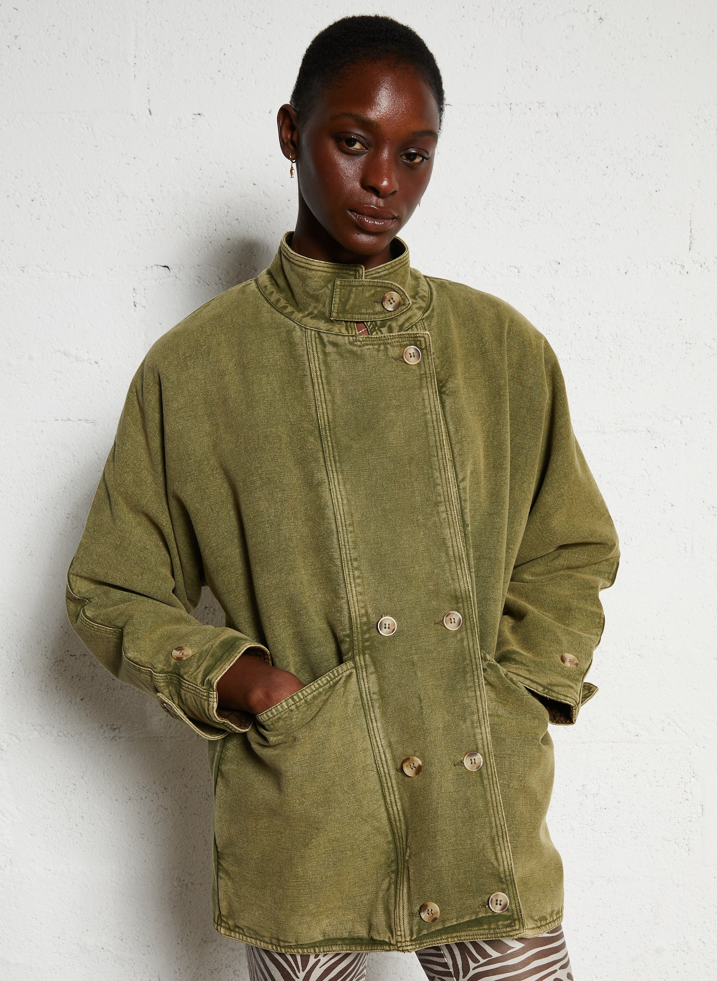 Manteau en denim col montant LEON & HARPER Kaki