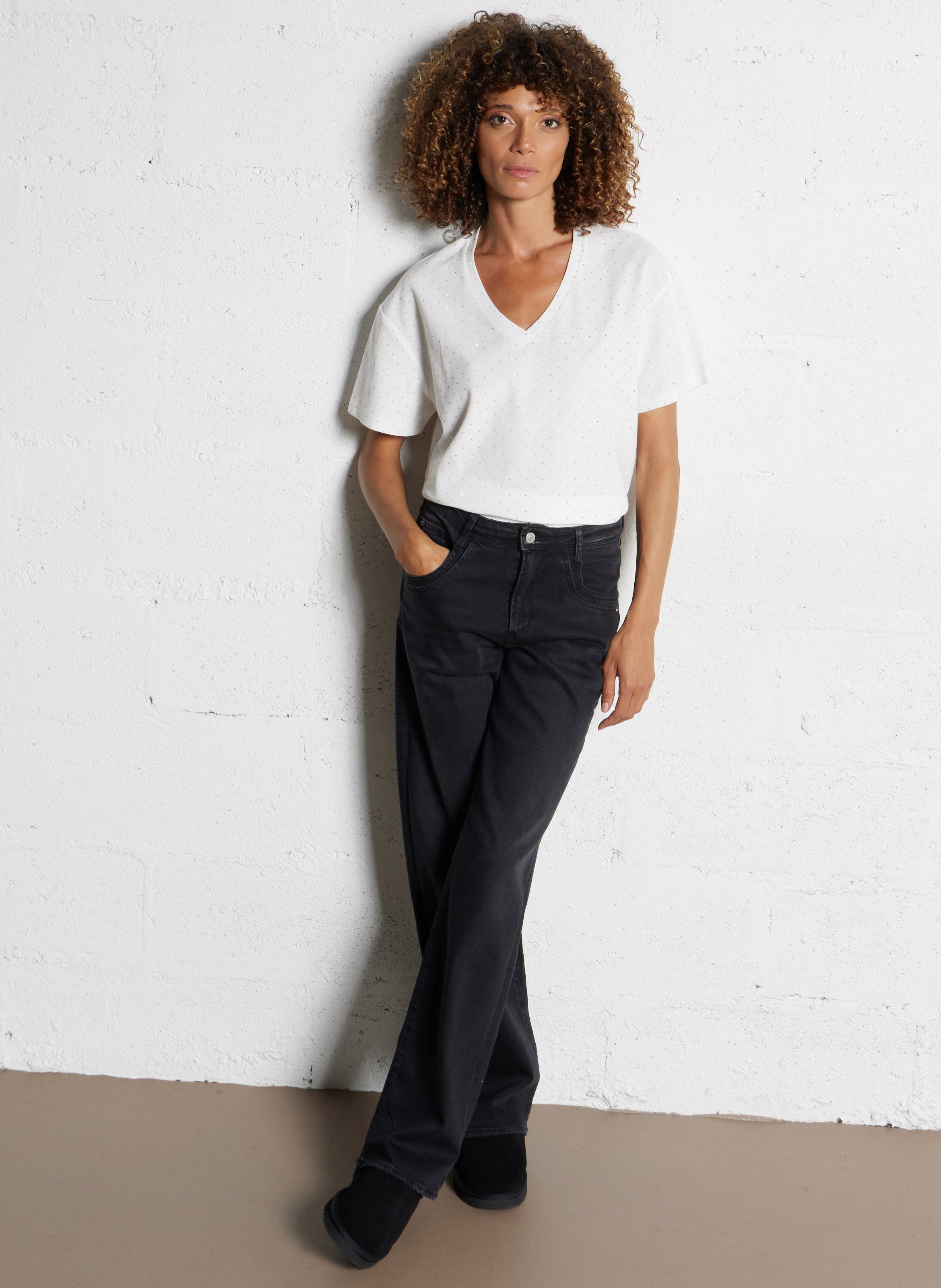 Jean large en coton mélangé LE TEMPS DES CERISES Noir