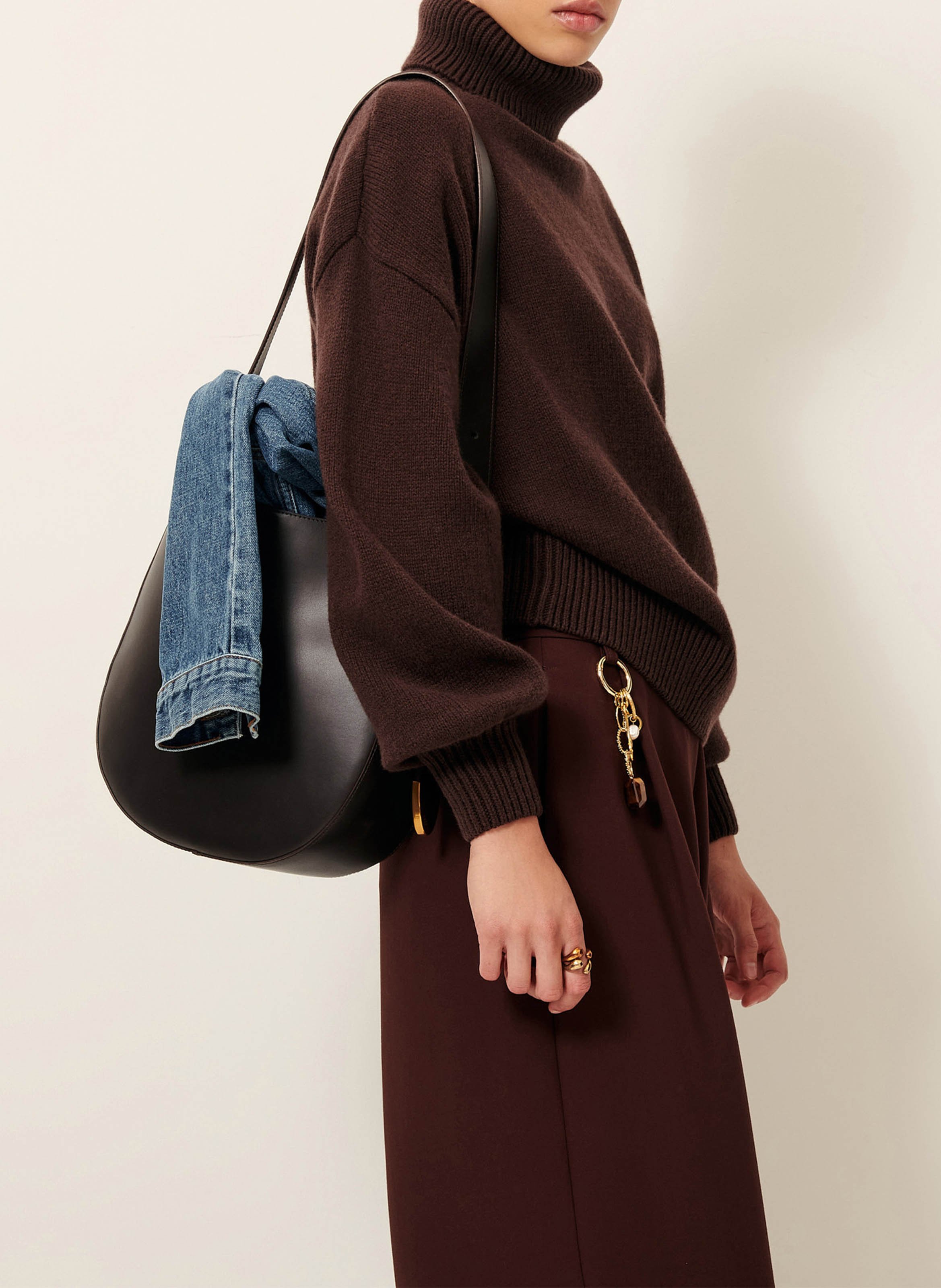 Pull oversize col roulé en laine et cachemire SESSUN Marron