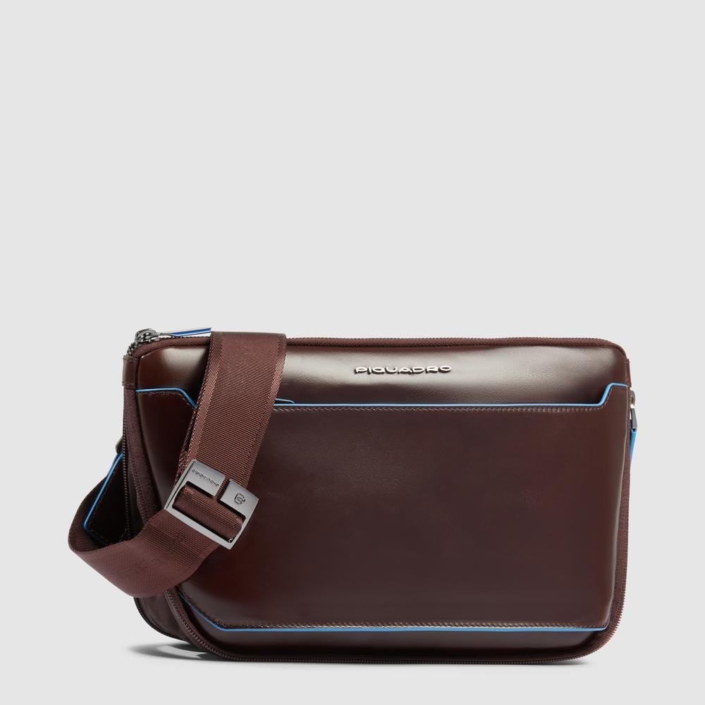 Flat expandable bum bag with repositionable shoulder strap attachments and pocket for airpods® PIQUADRO Brown