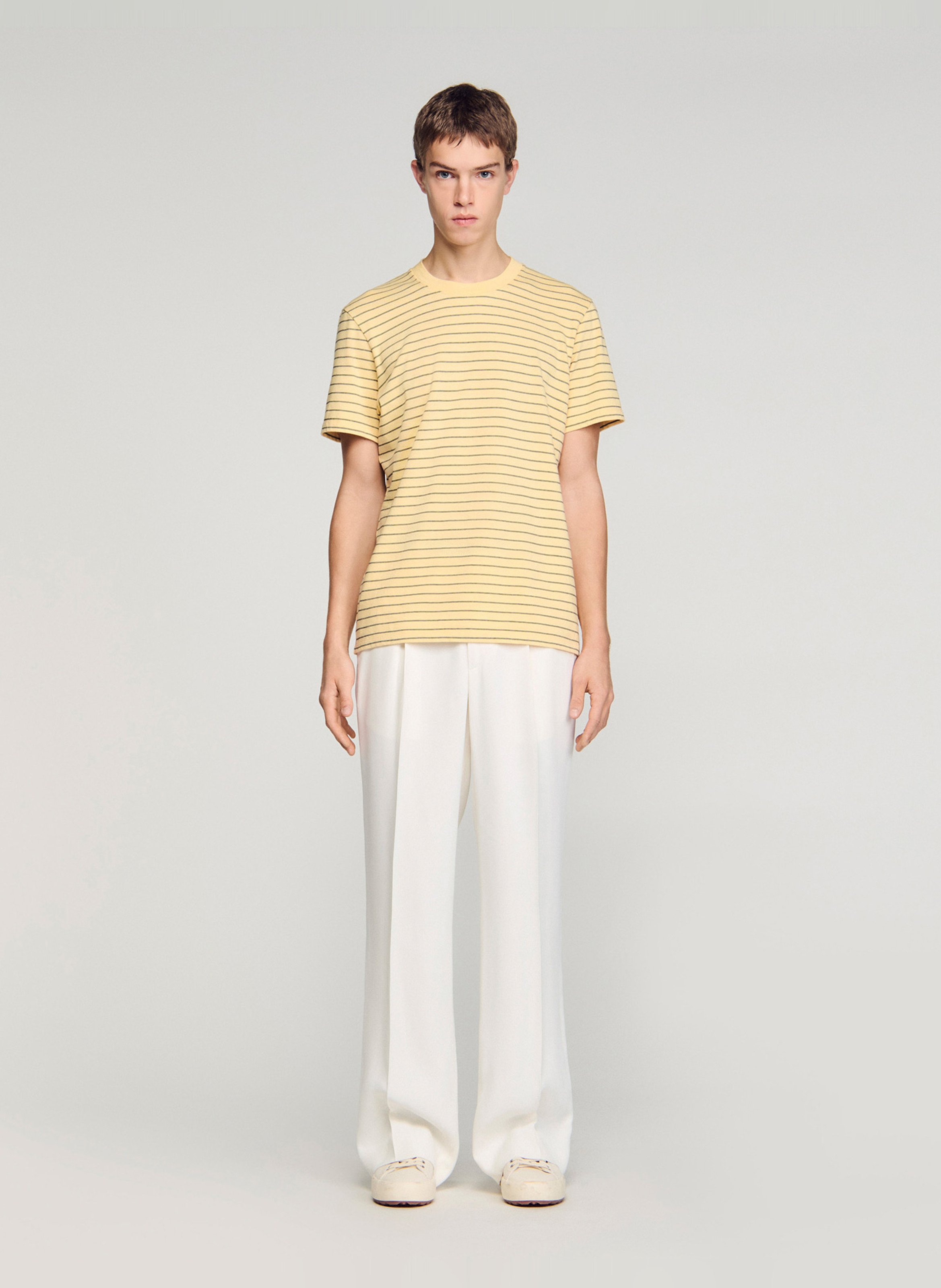 Tee-shirt col rond à rayures SANDRO Jaune