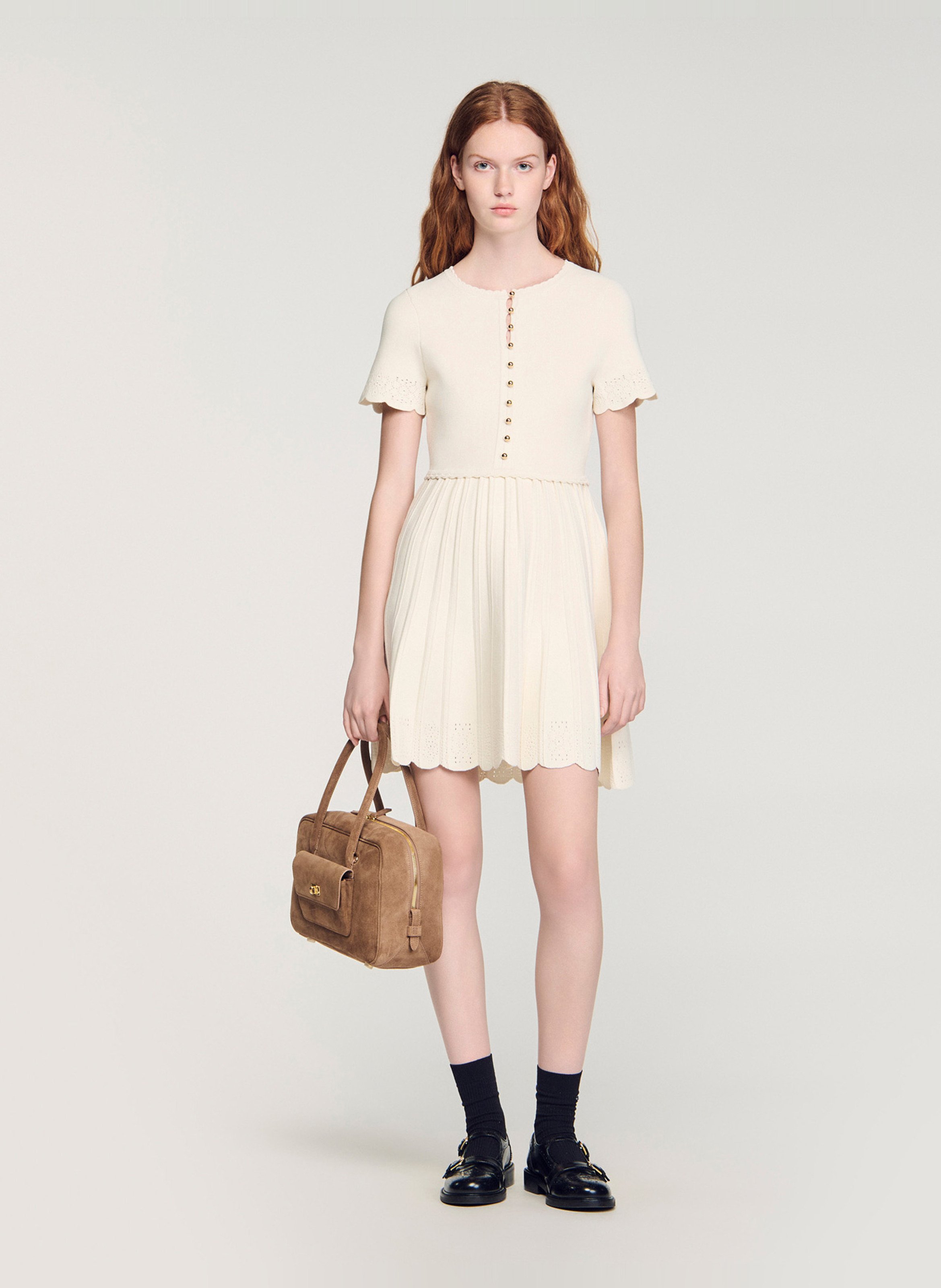 Robe midi col rond SANDRO Beige