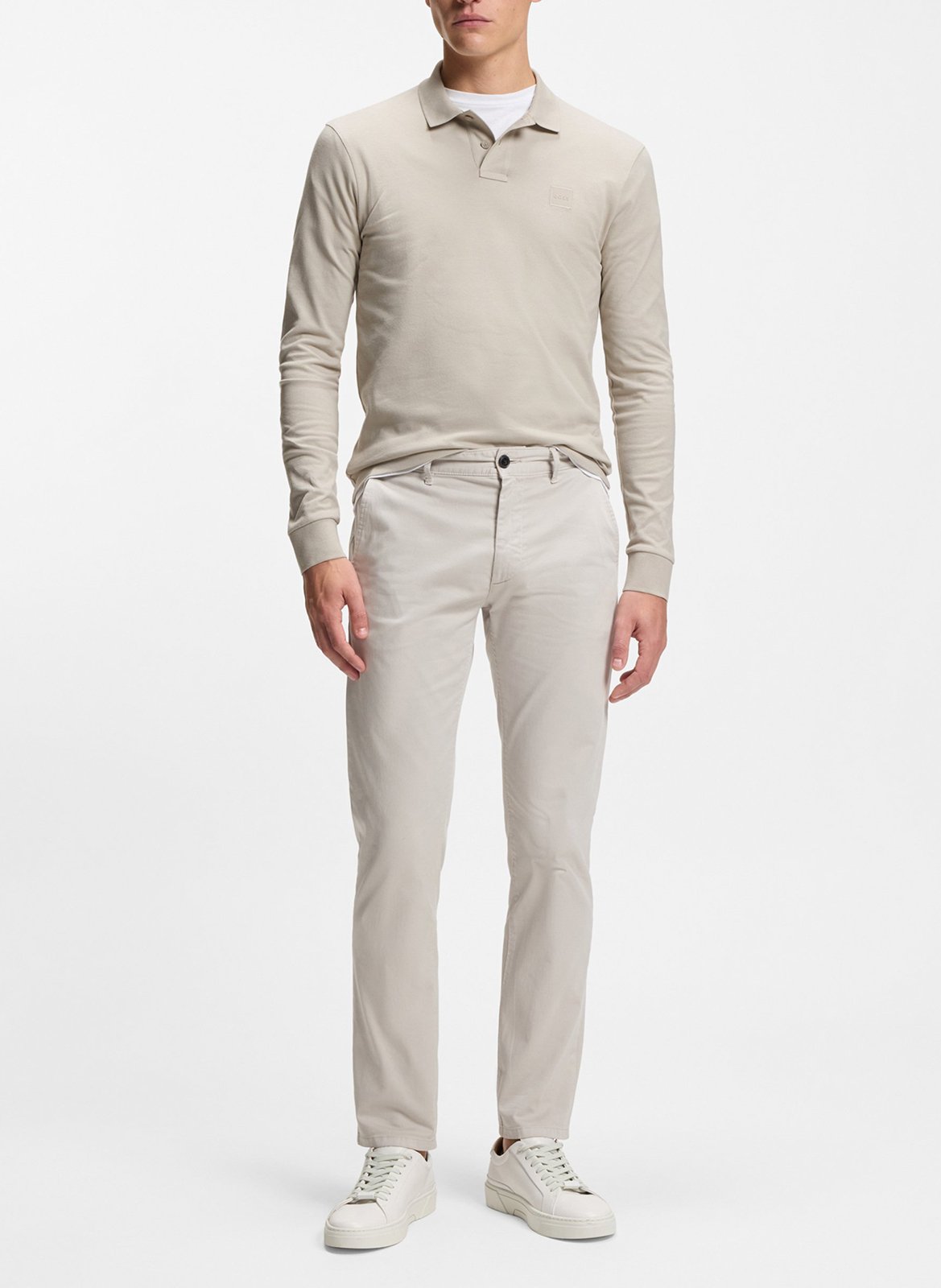 Regular-fit long-sleeved cotton-blend polo shirt BOSS Silver