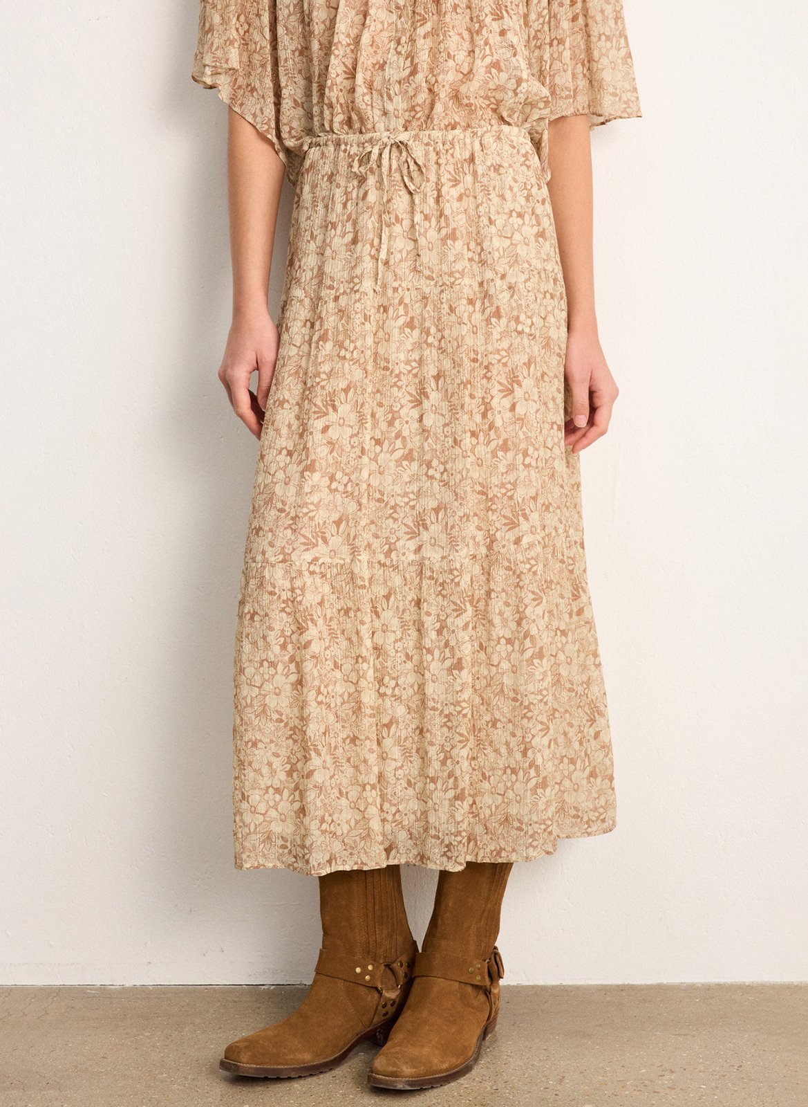 jupe midi à imprimé fleuri PABLO Beige