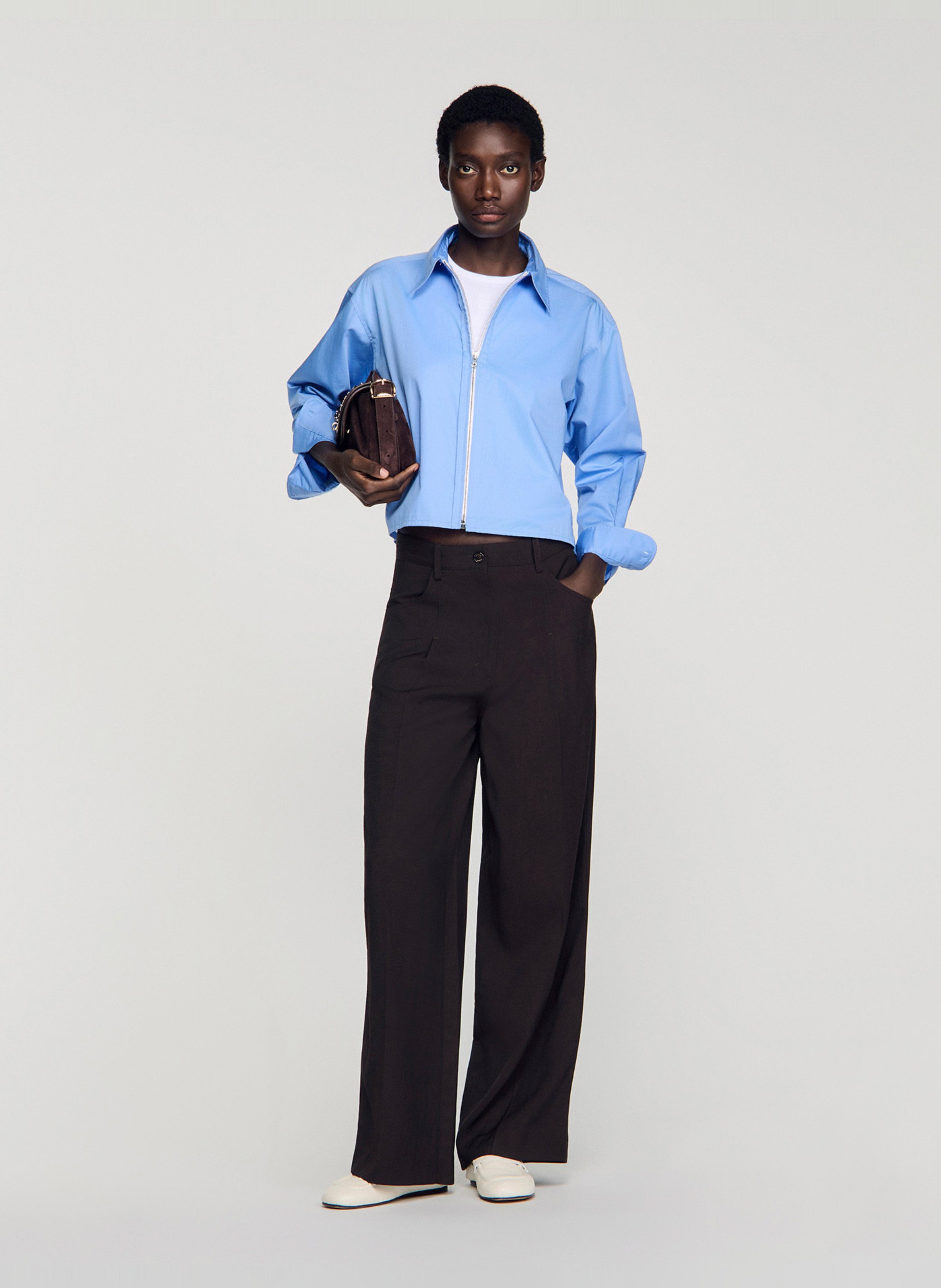 Short solid zip-up shirt SANDRO Blue