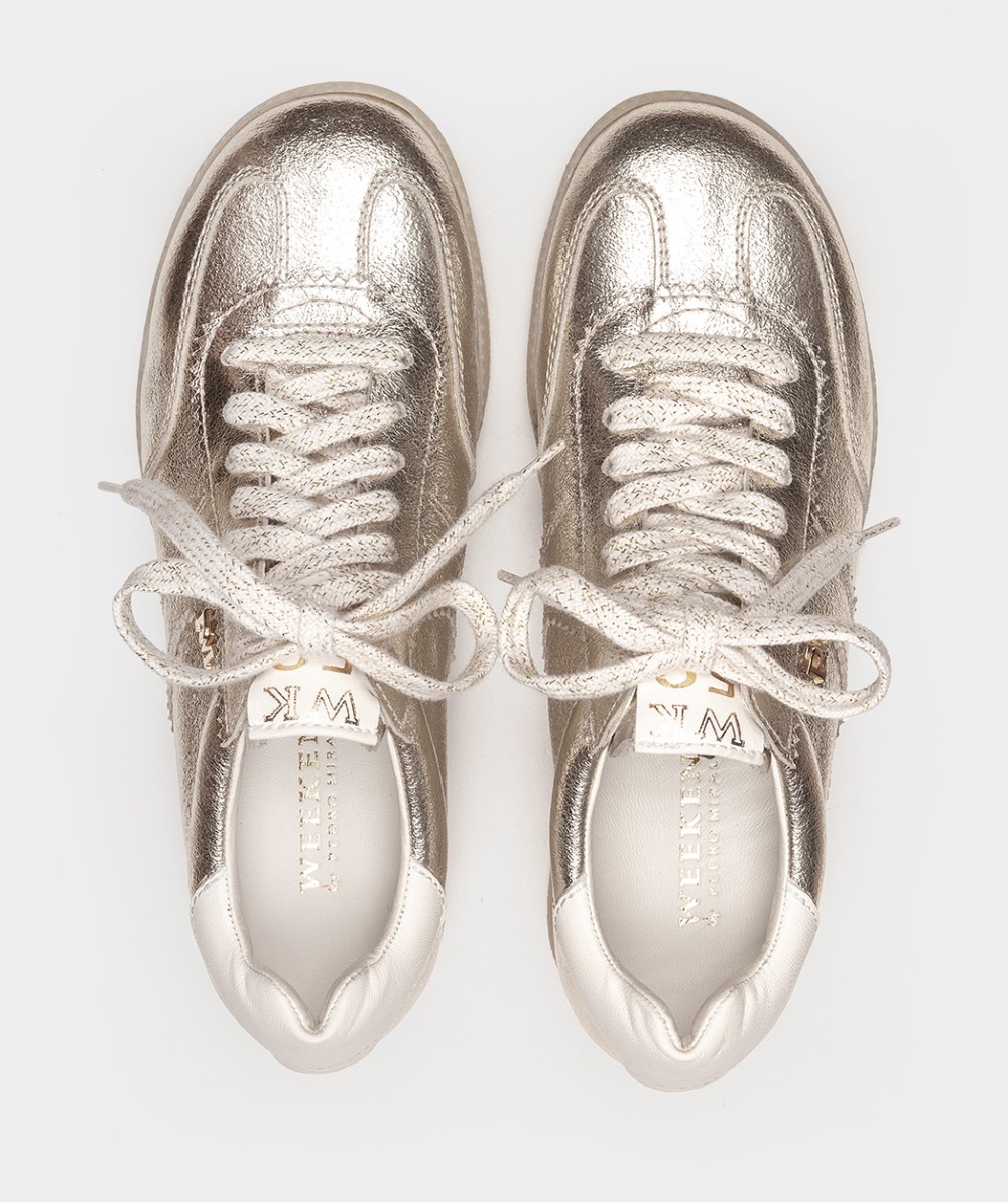 <p>Athletic shoes in metallic platinum leather</p> PEDRO MIRALLES Golden