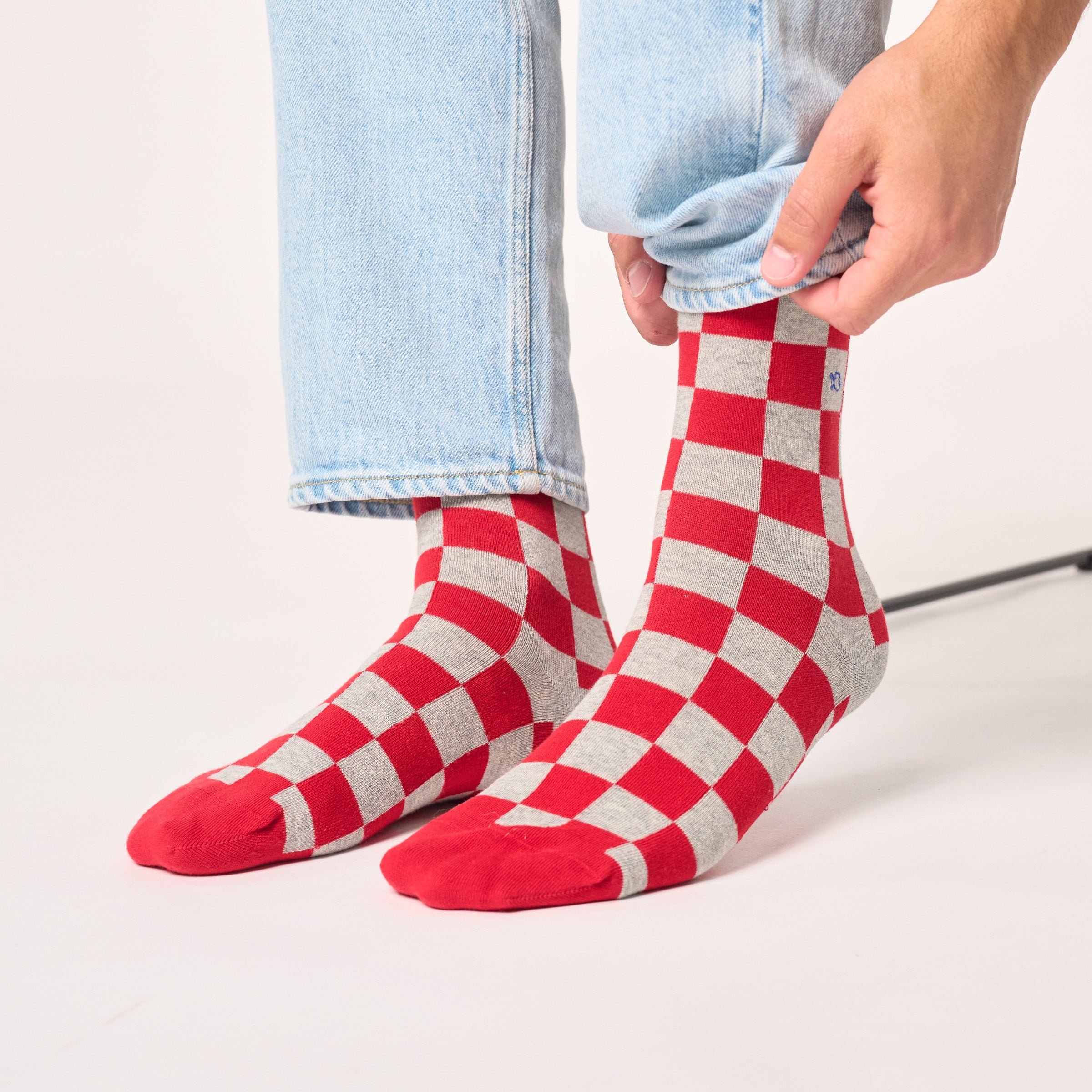 Combed cotton checkered socks BILLYBELT Red