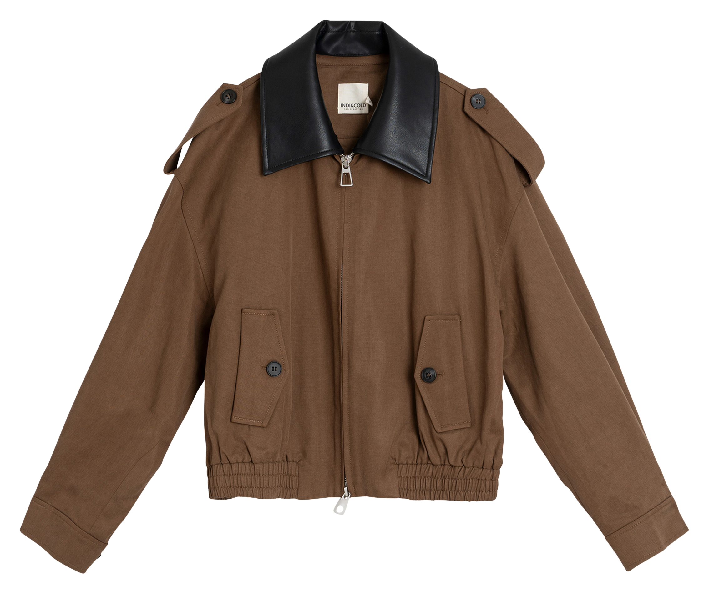 Ruimvallend jasje met klassieke kraag | katoenblend INDI & COLD Bruin