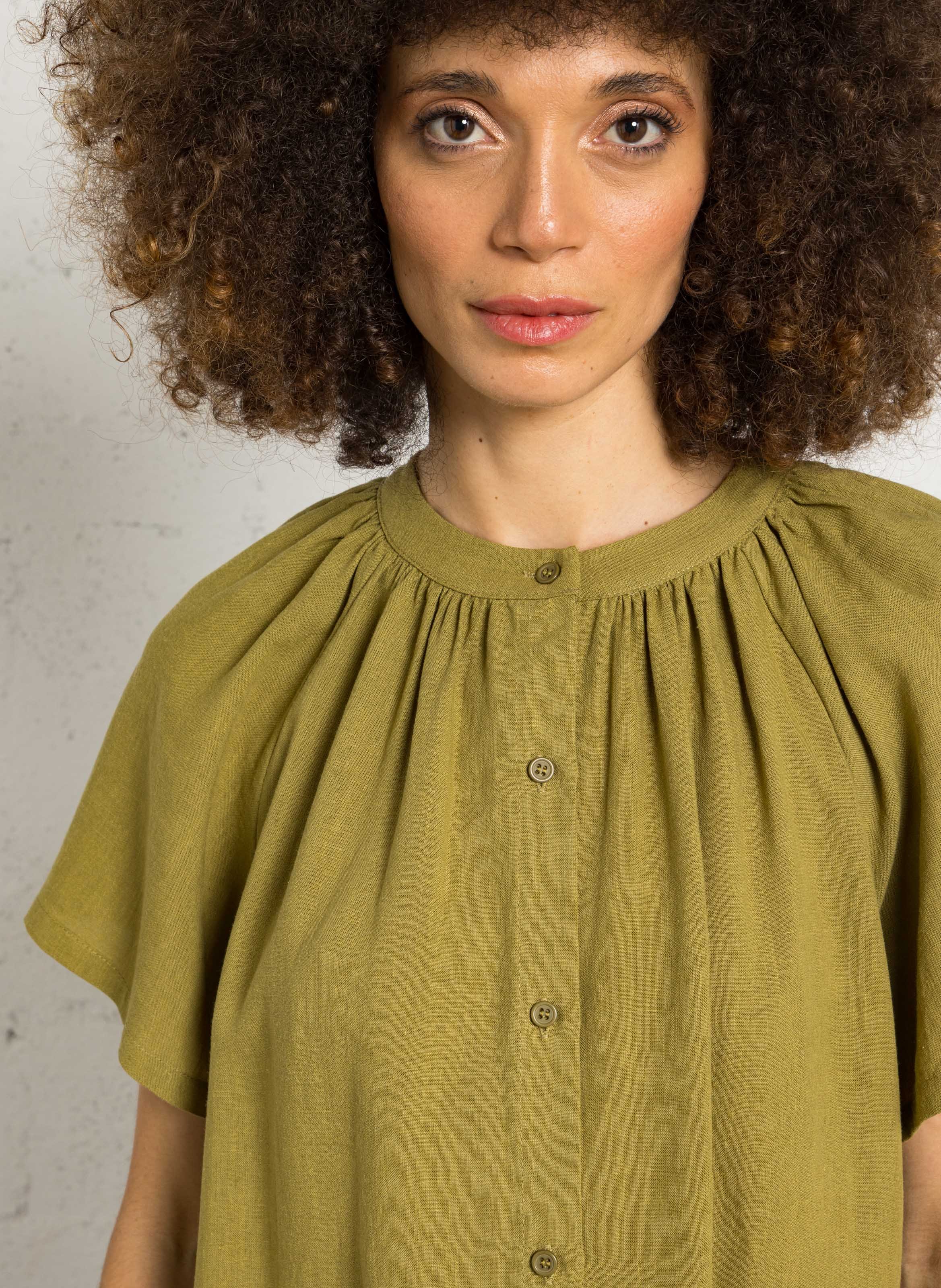 Maxikleid aus Leinenmix mit Rundhalsausschnitt SEE U SOON Khaki