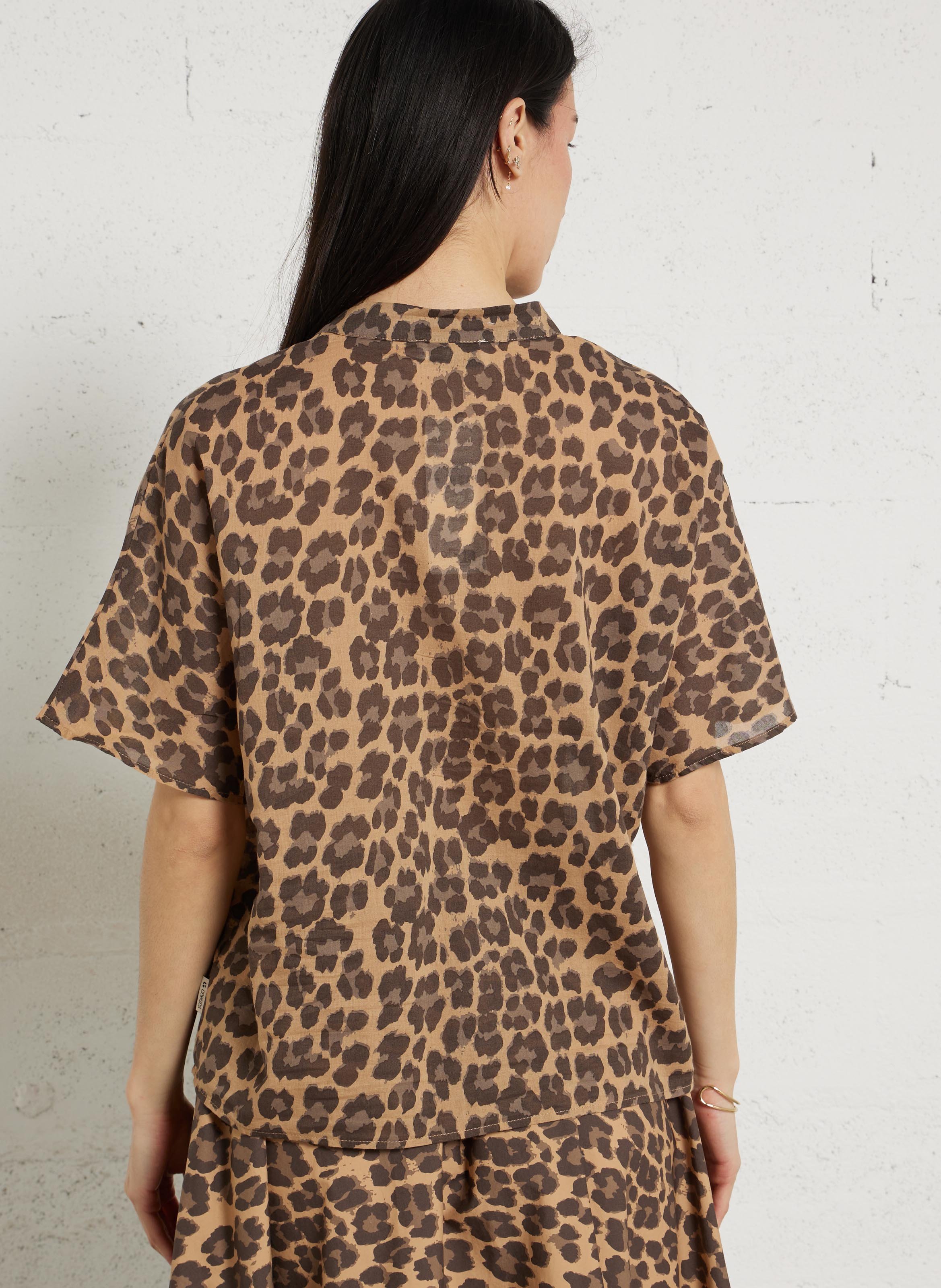 Oversized Tunisian collar cotton shirt LE TEMPS DES CERISES Brown