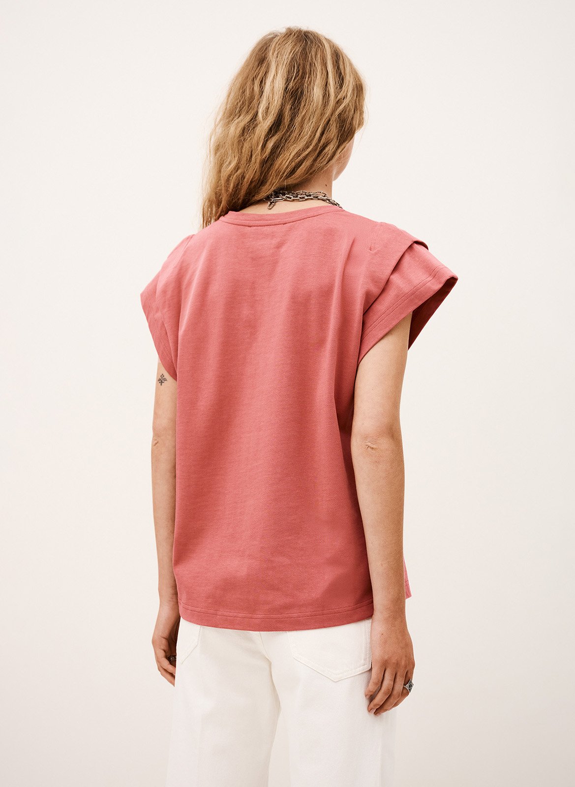 Tee-shirt droit col rond en coton BA&SH Rose