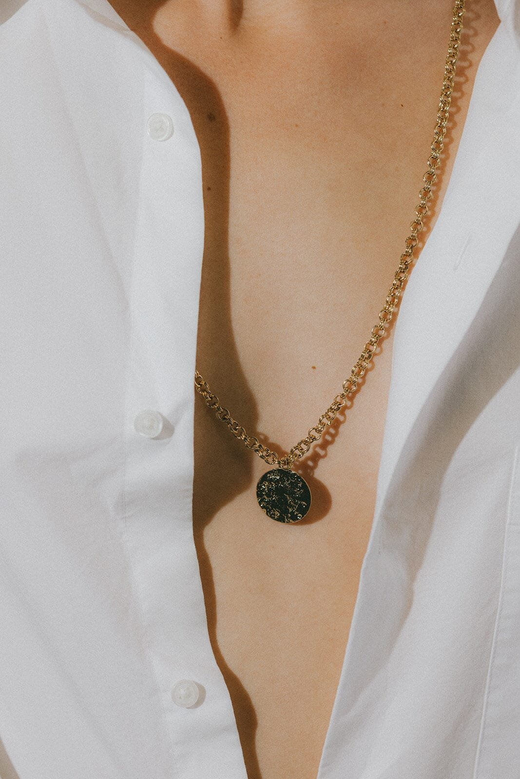 Hammered round sautoir in gold-plated fine gold MONSIEUR SIMONE Silver