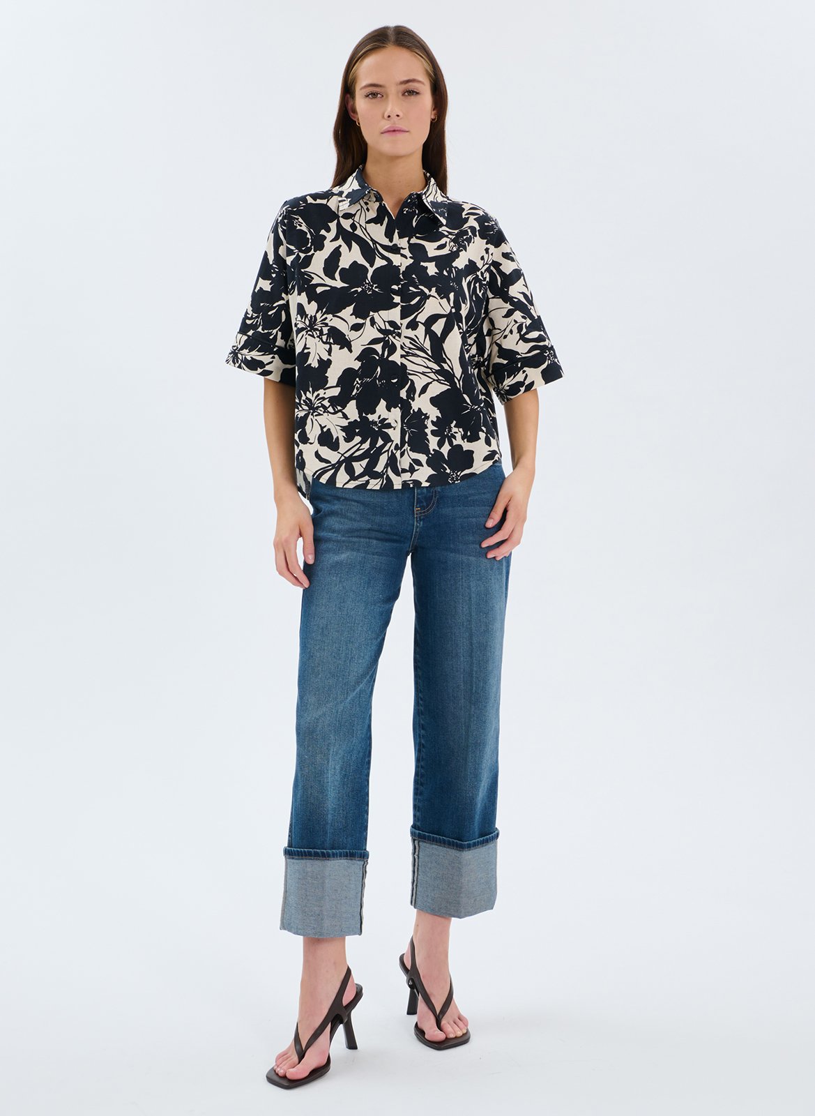 Bluse aus Leinen-Mix mit klassischem Kragen ZAPA Weiss