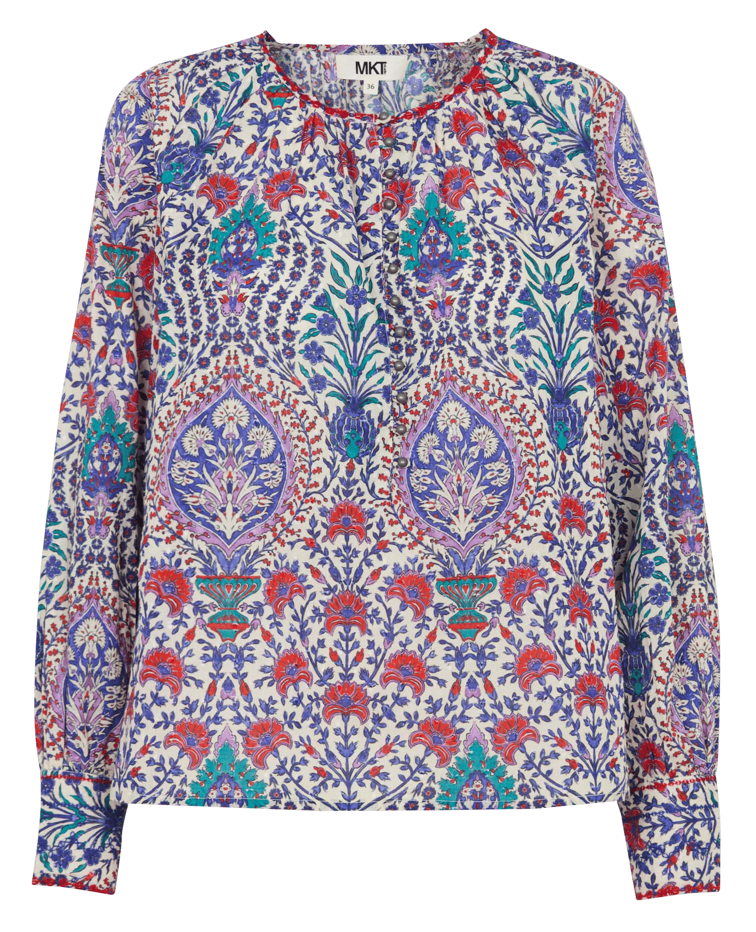 Rechte top met ronde hals en print MKT Beige